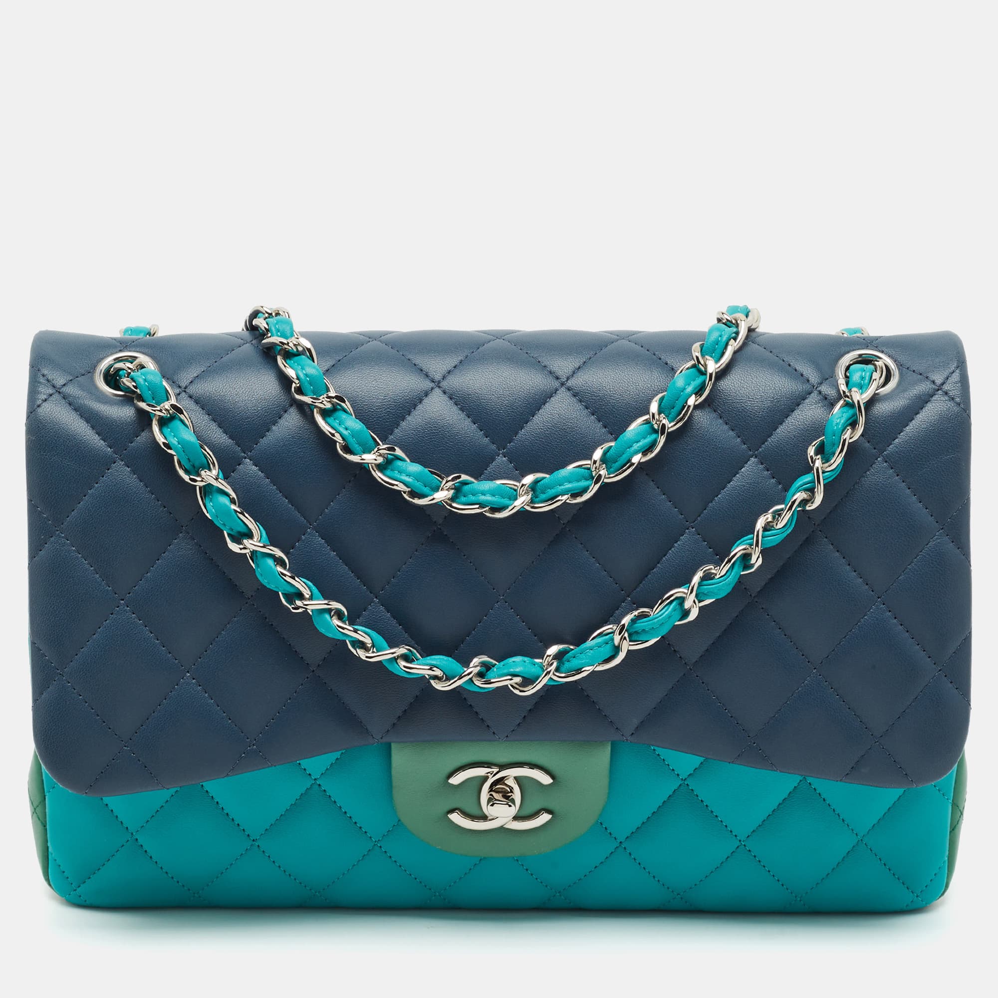 Chanel Classic Double Flap Jumbo Tricolor Quilted Leather Bag
