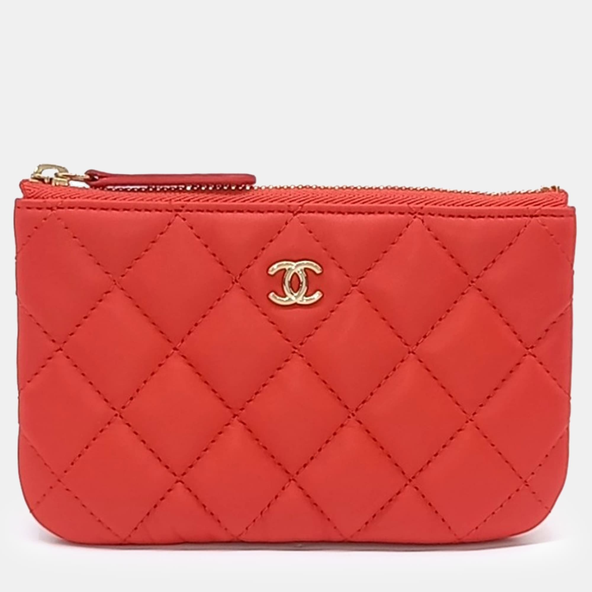Chanel Red Leather Mini Pouch