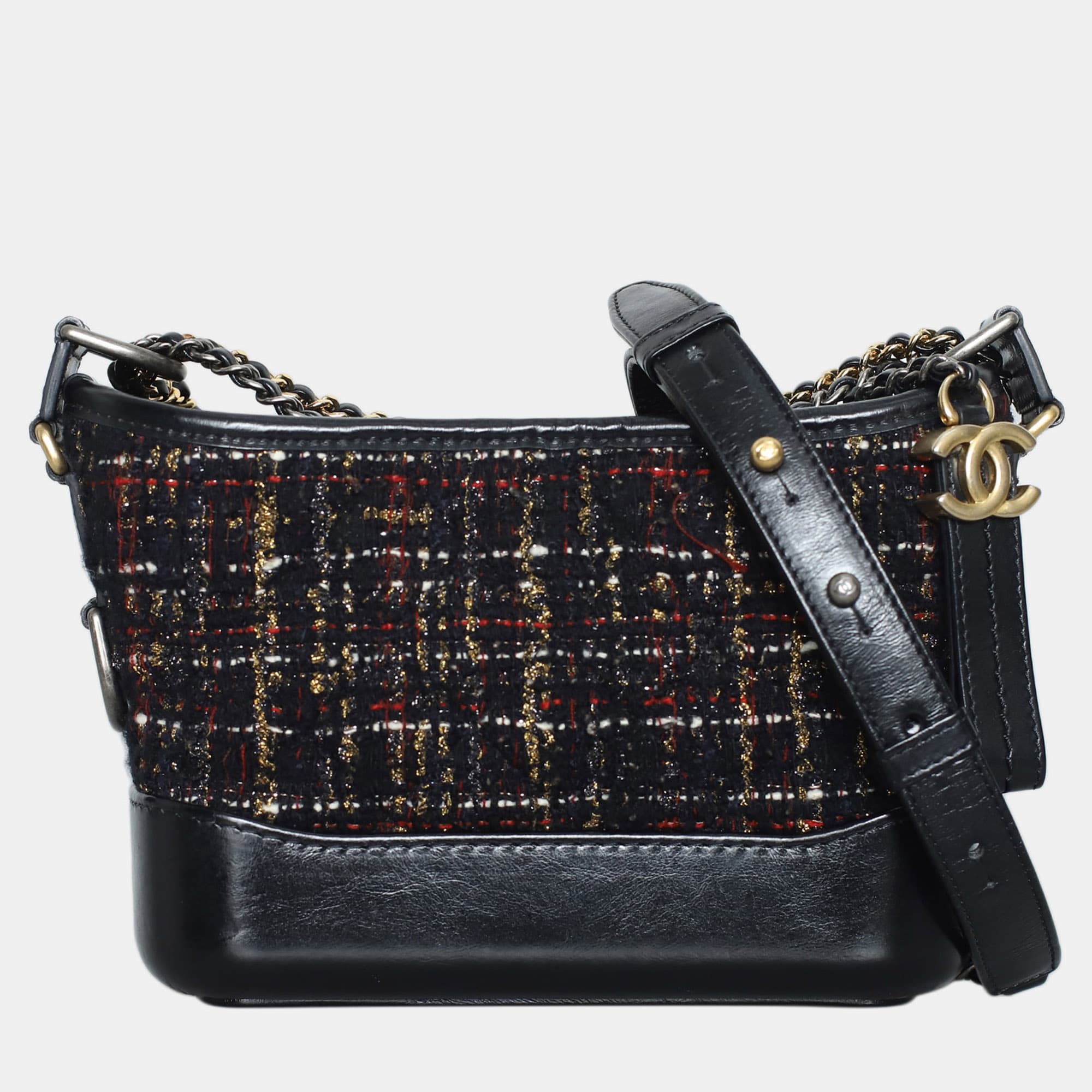 Chanel Gabrielle Small Black Multicolor Tweed Leather Hobo Bag