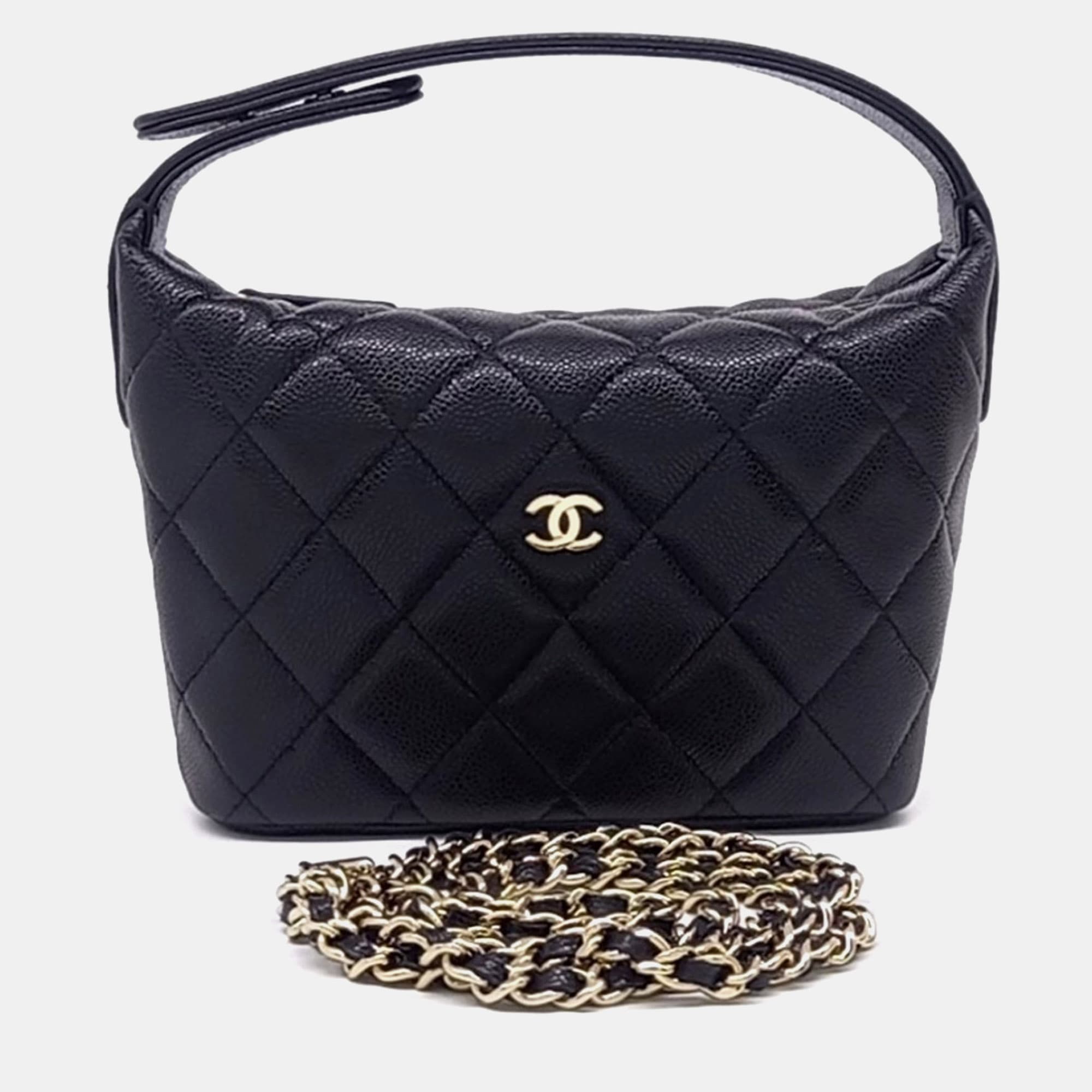 Chanel Mini Hobo Black Grained Calfskin Leather Shoulder Bag