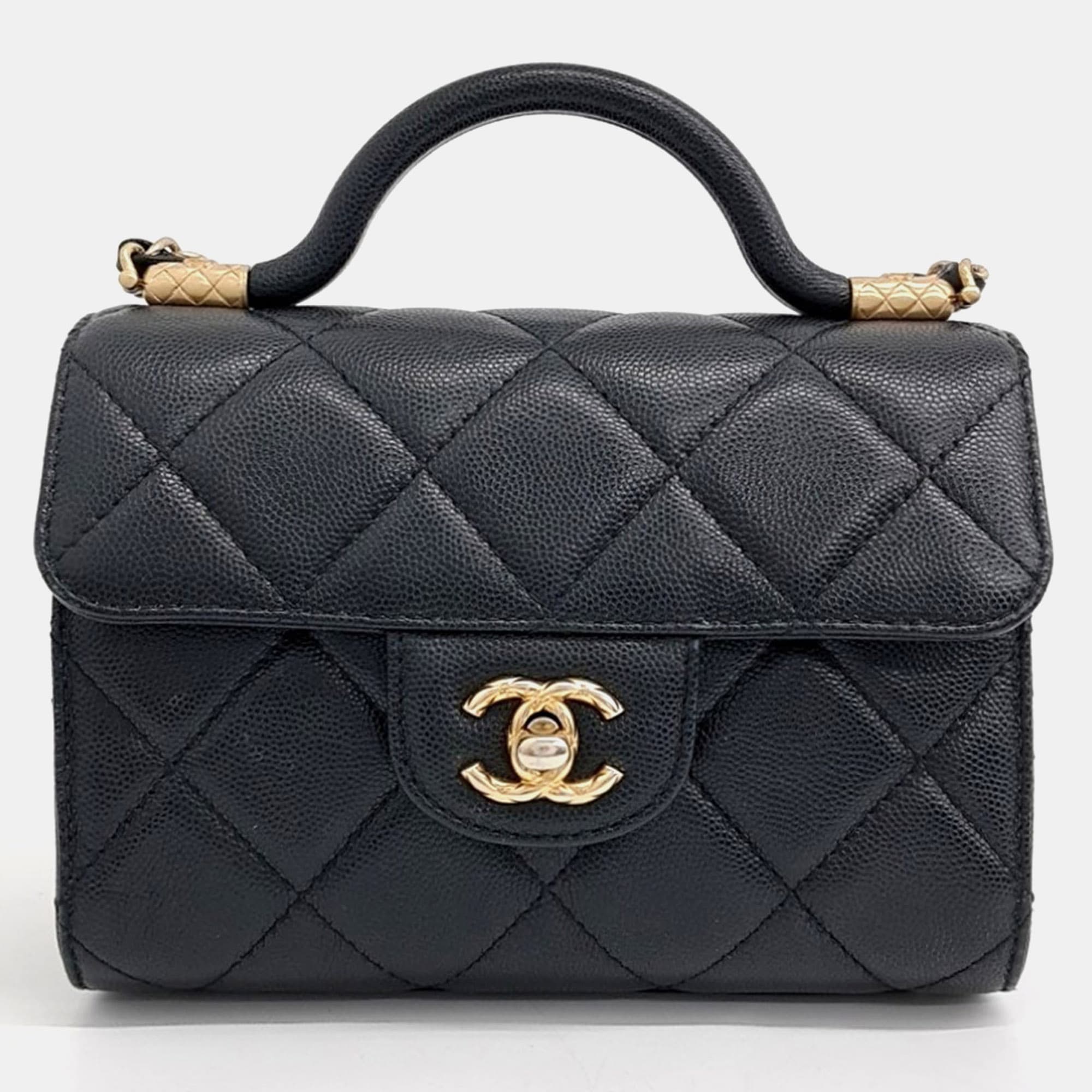 Chanel Top Handle Mini Rectangular Black Grained Calfskin Leather Top Handle Bag