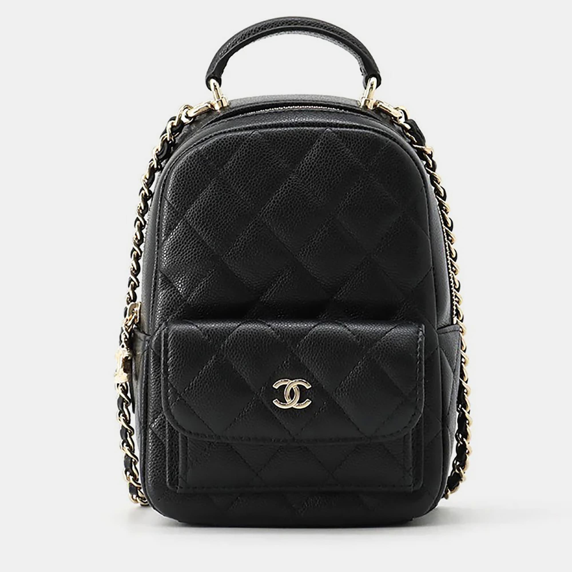 Chanel Matelasse Mini Black Caviar Leather Backpack Bag