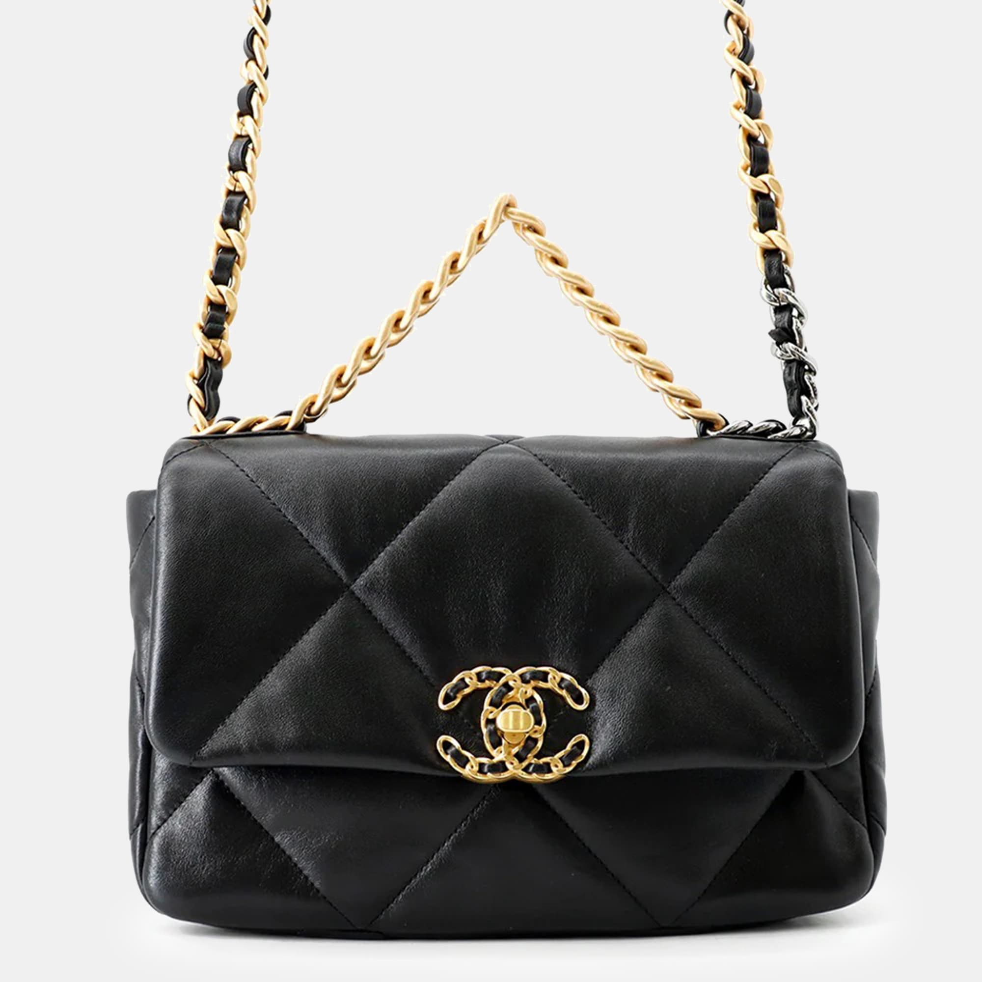 Chanel 19 Black Lambskin Leather Shoulder Bag