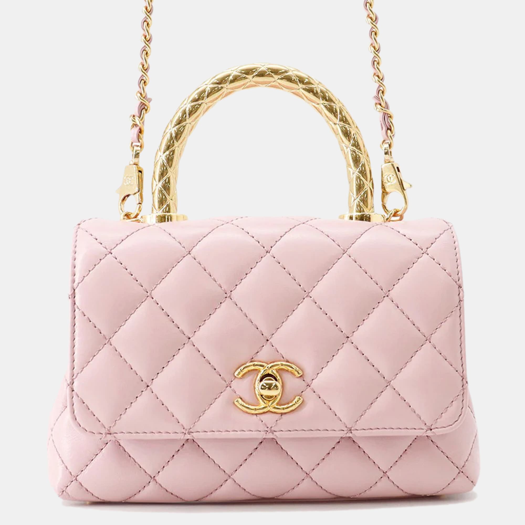 Chanel Coco Handle XXS Pink Lambskin Leather Top Handle Bag