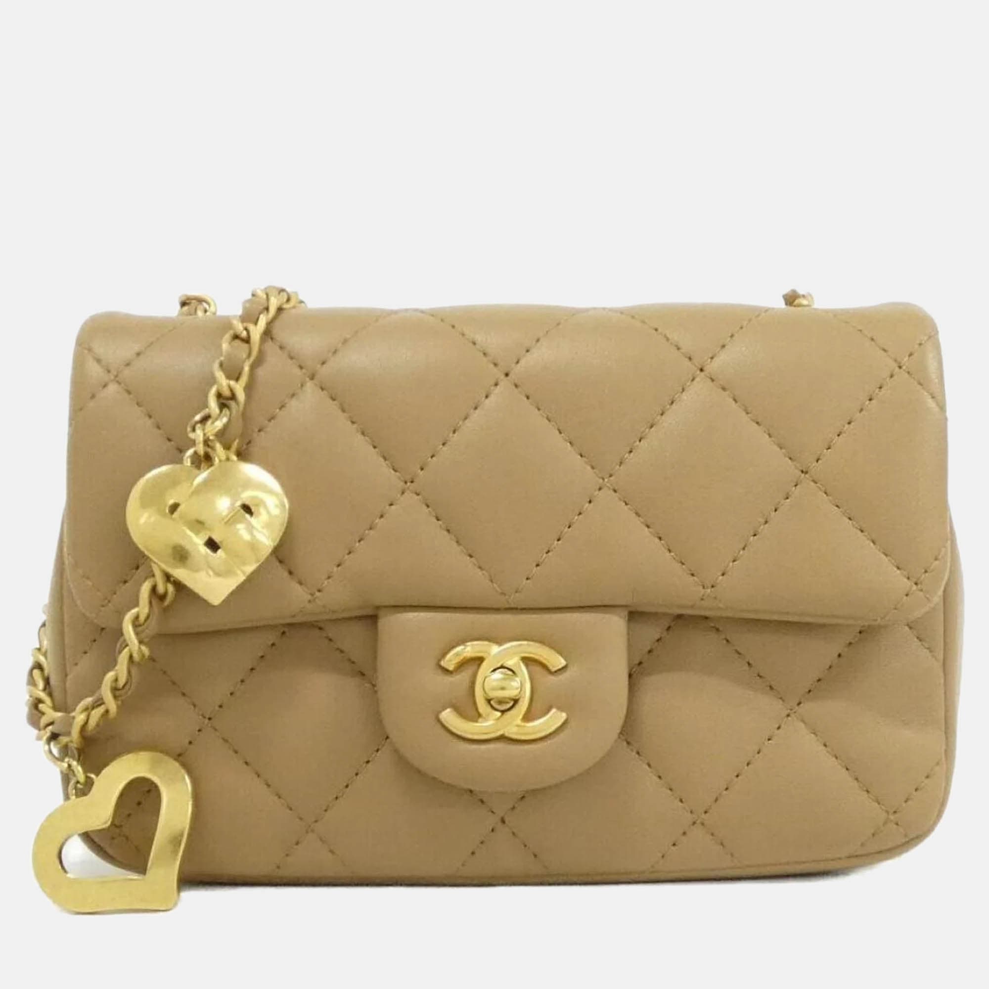 Chanel Heart Charms Mini Beige Lambskin Shoulder Bag