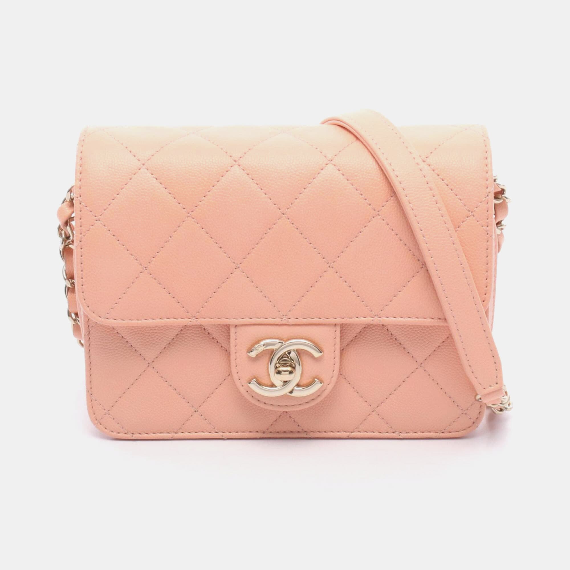 Chanel CC Turnlock Small Pink Grained Calfskin Leather Flap Bag