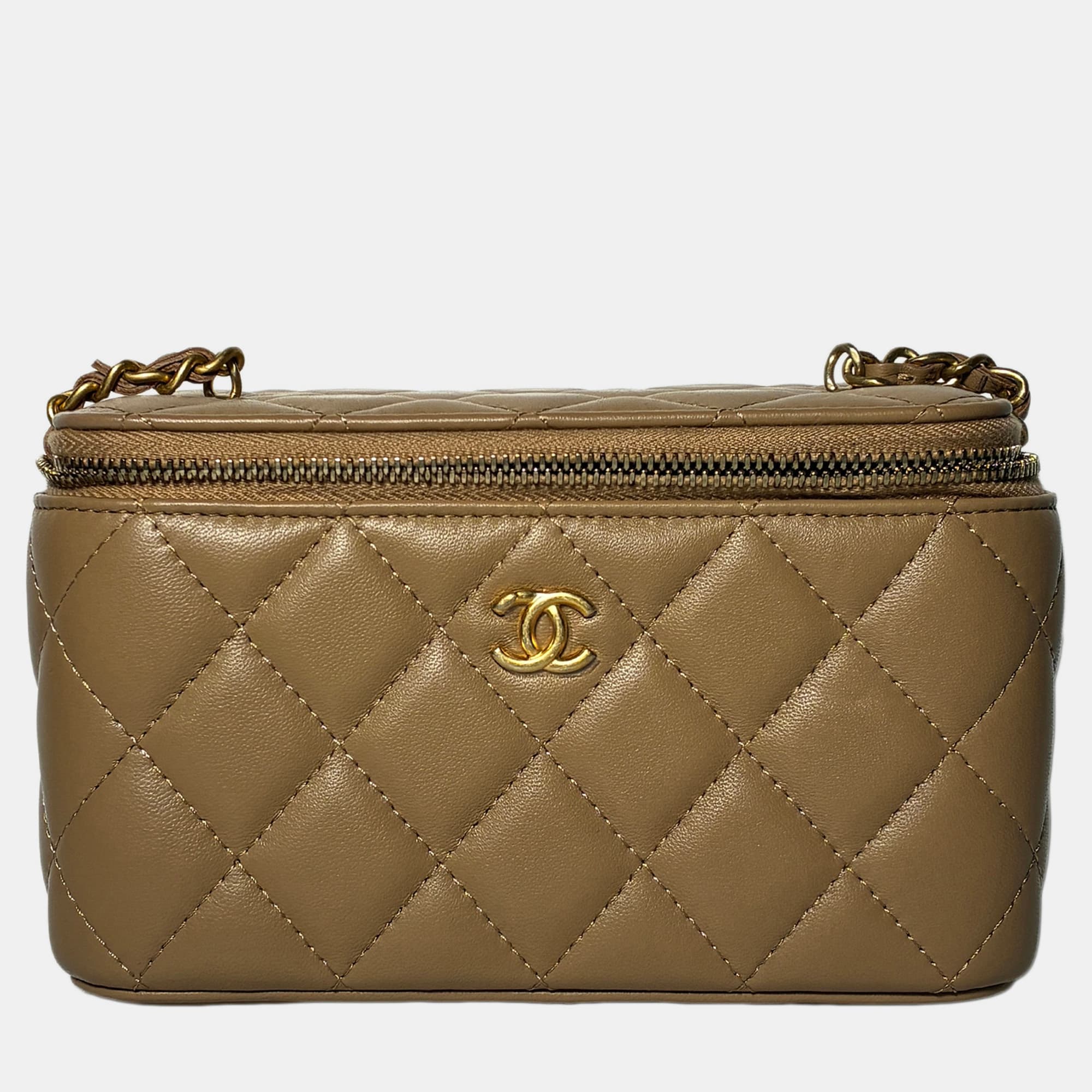 Chanel Pearl Crush Vanity With Chain Mini Beige Lambskin Leather Shoulder Bag