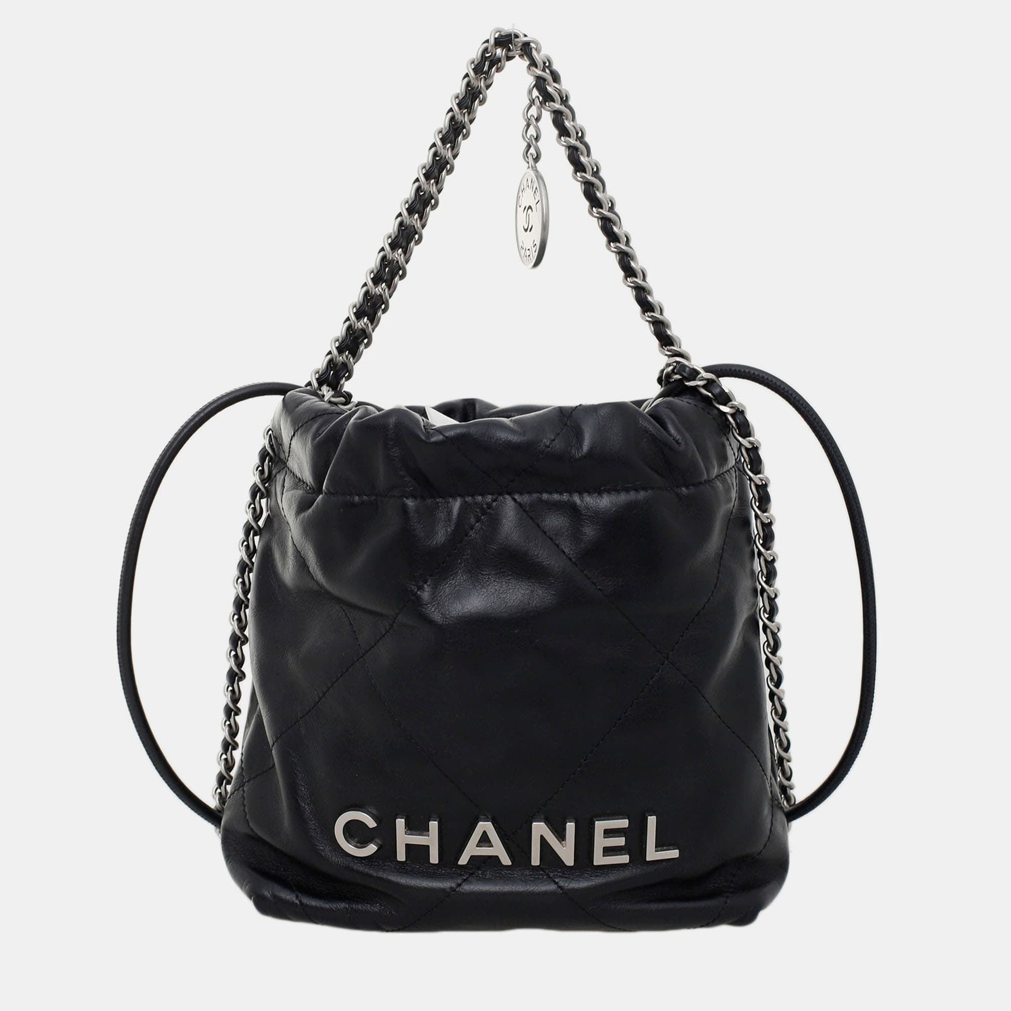 Chanel Mini C22 Black Quilted Leather Bucket Bag