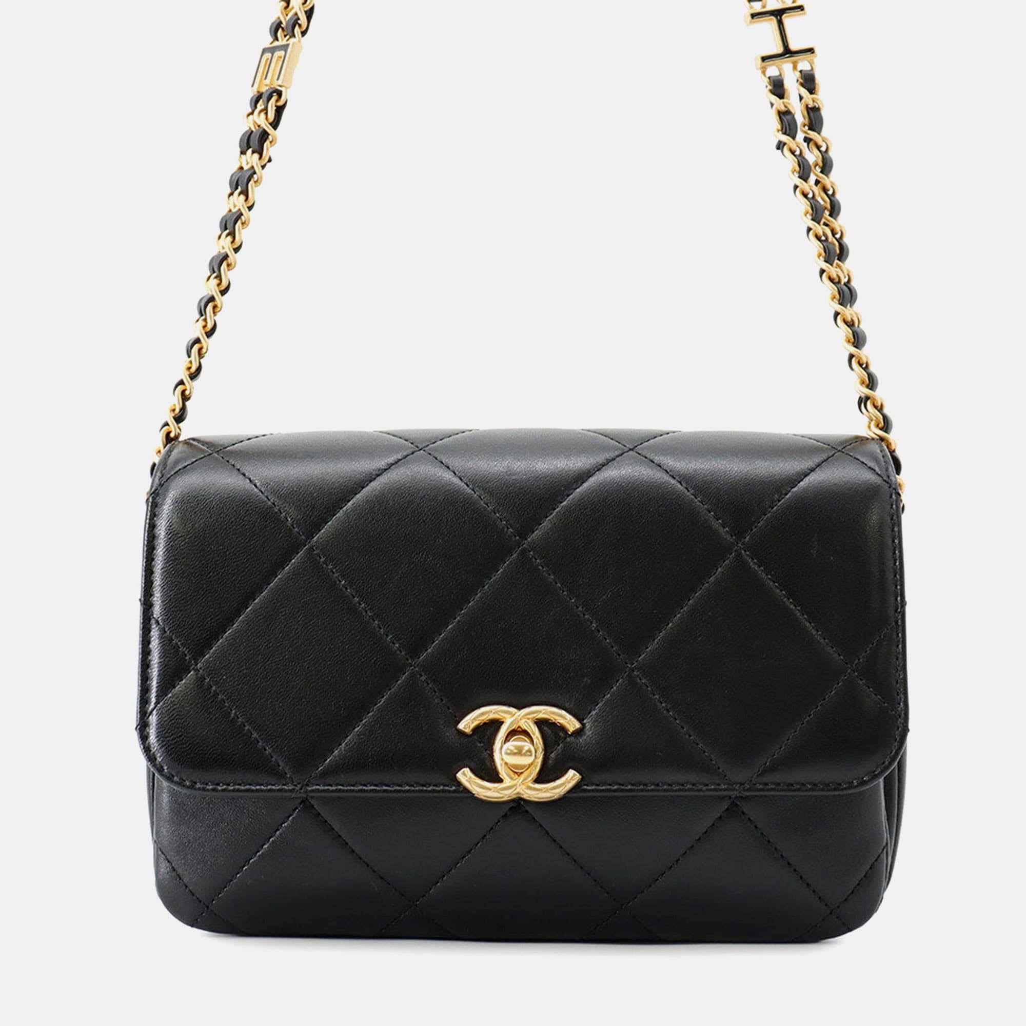 Chanel 19 Mini Flap Bag Black Lambskin Leather Shoulder Bag