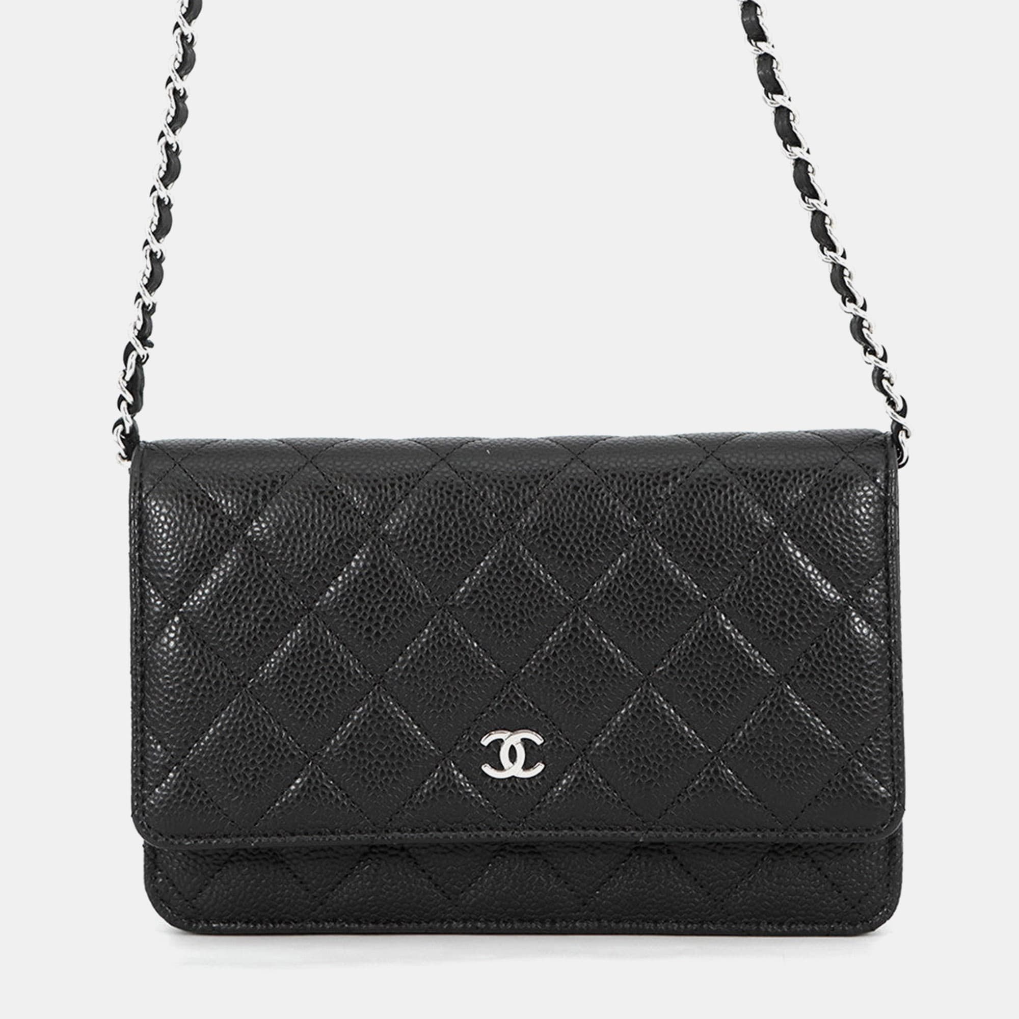 Chanel Wallet on Chain Black Caviar Leather Shoulder Bag