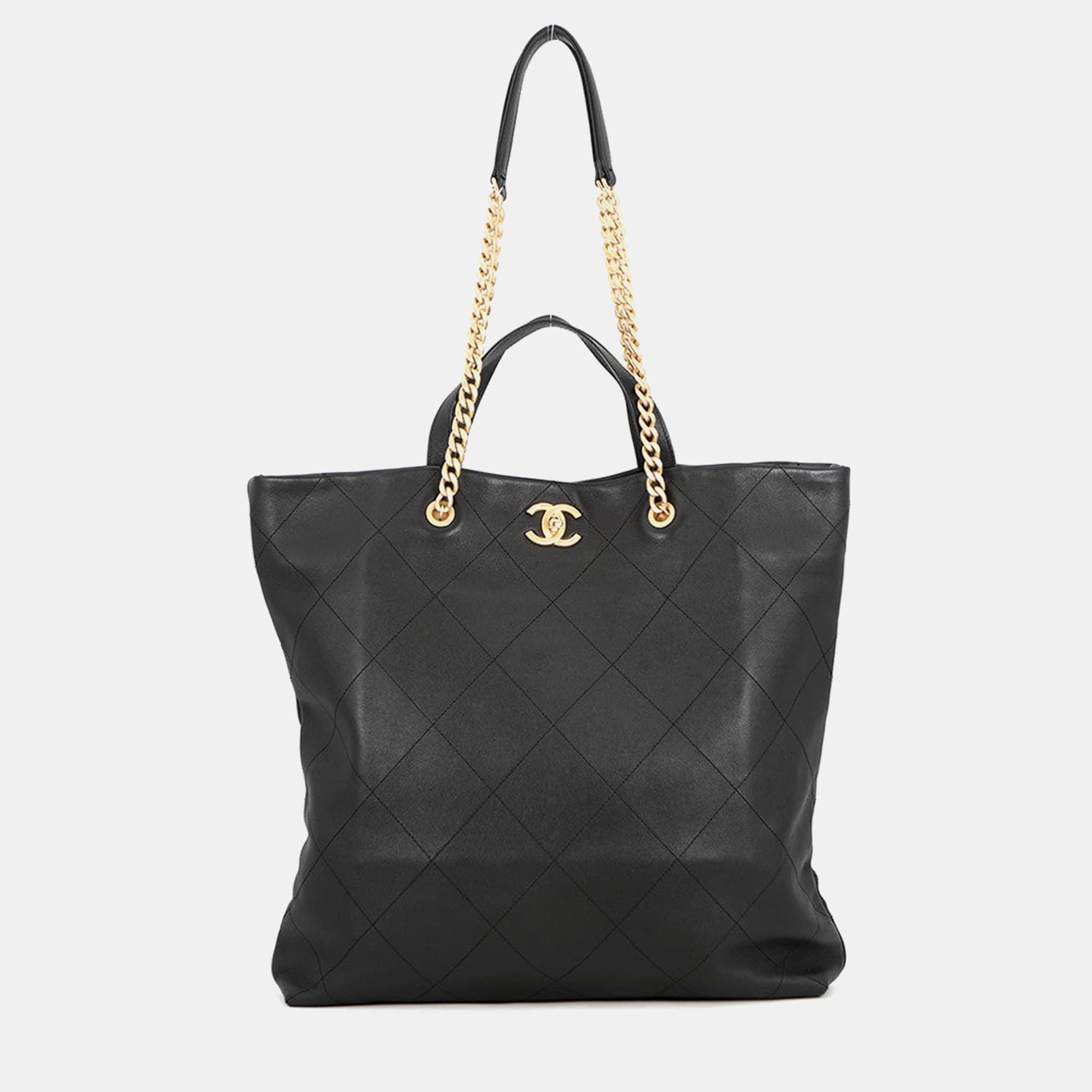 Chanel Matelasse Maxi Black Soft Caviar Leather Shopping Bag