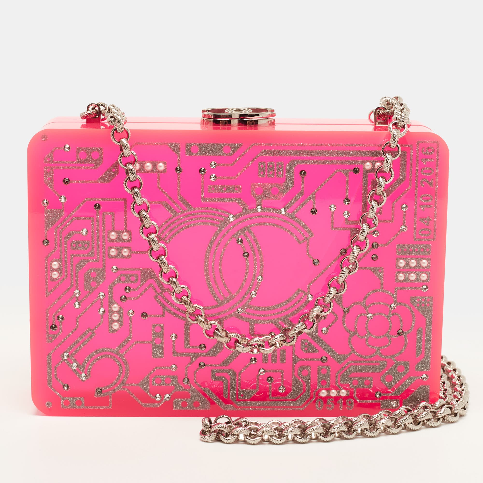Chanel Strass Motherboard Pink Plexiglass Chain Clutch