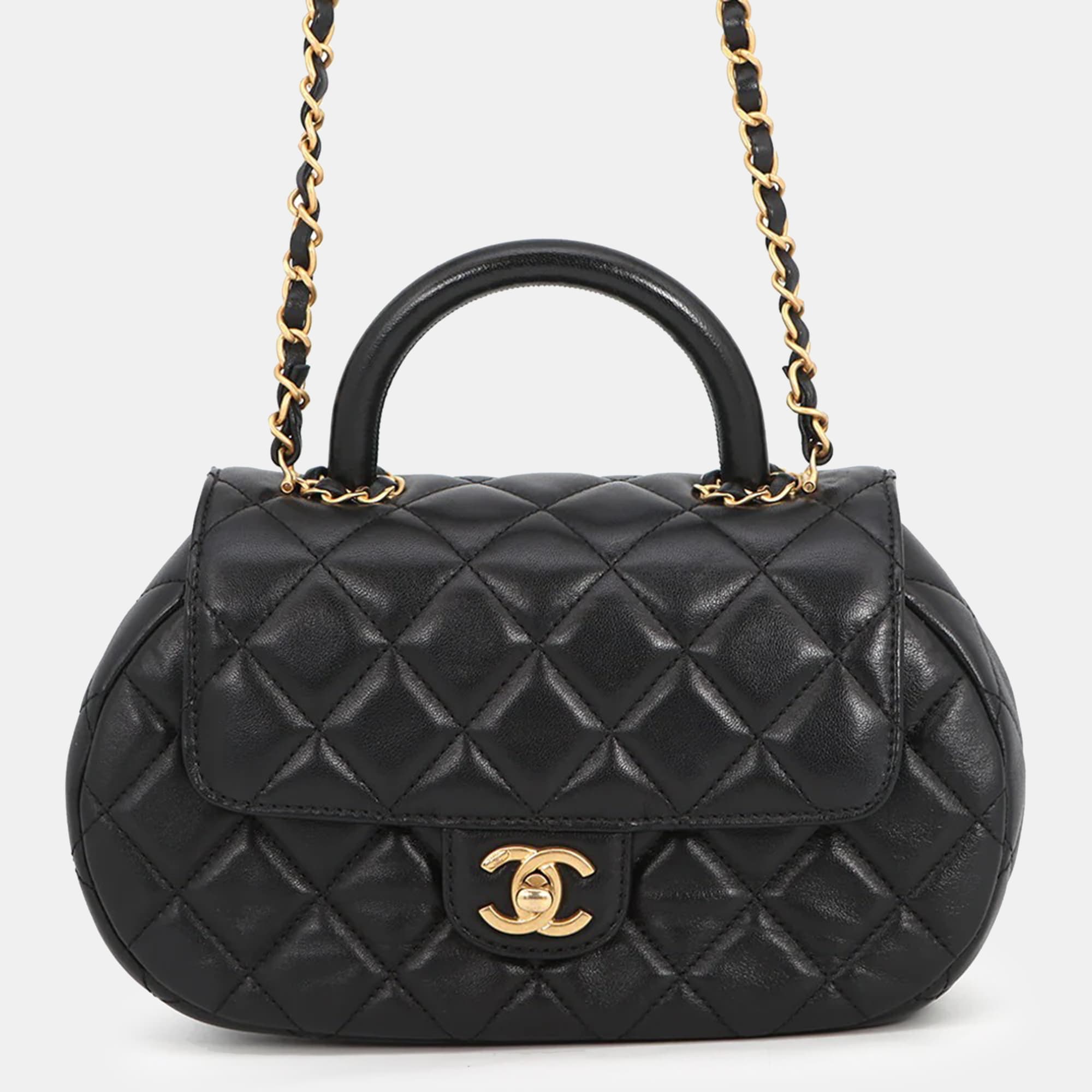 Chanel Mini Top Handle Black Lambskin Leather Crossbody Bag