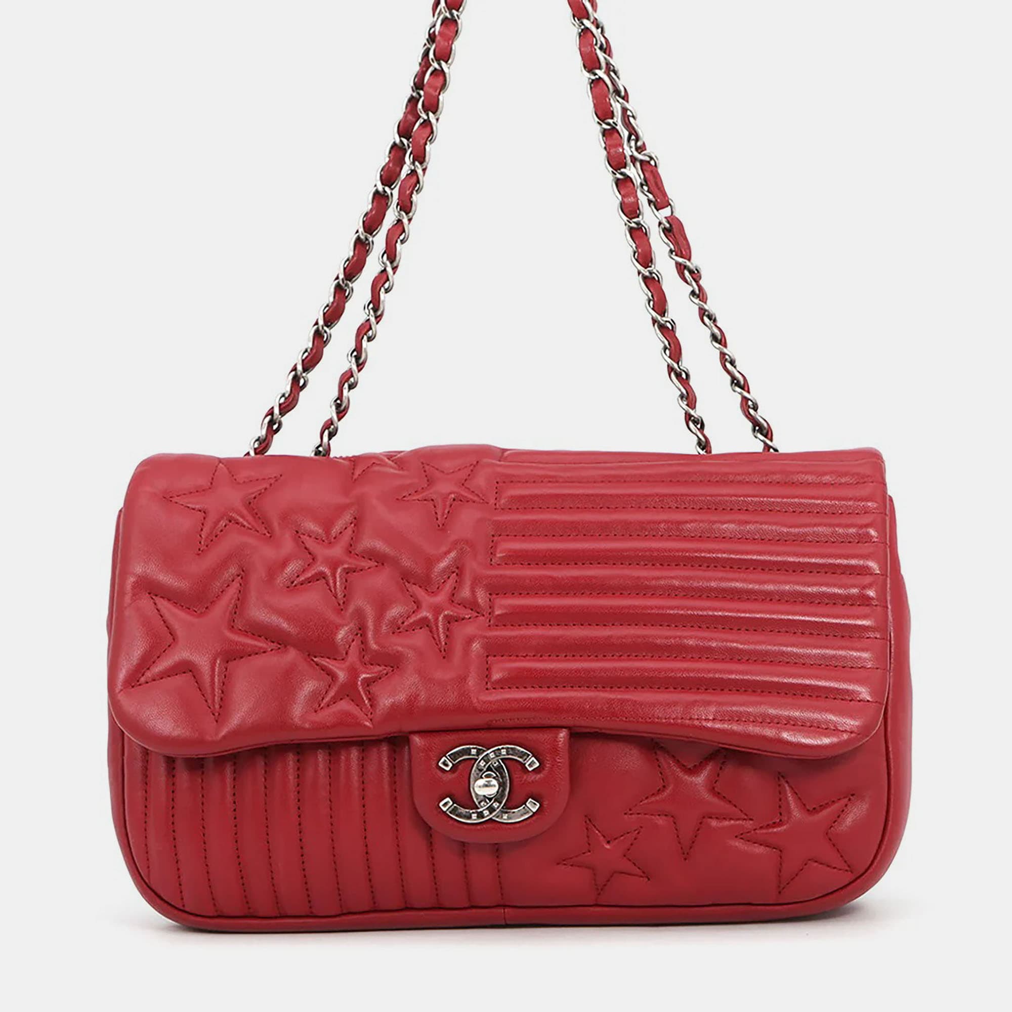Chanel Paris-Dallas Flap Small Red Lambskin Leather Shoulder Bag