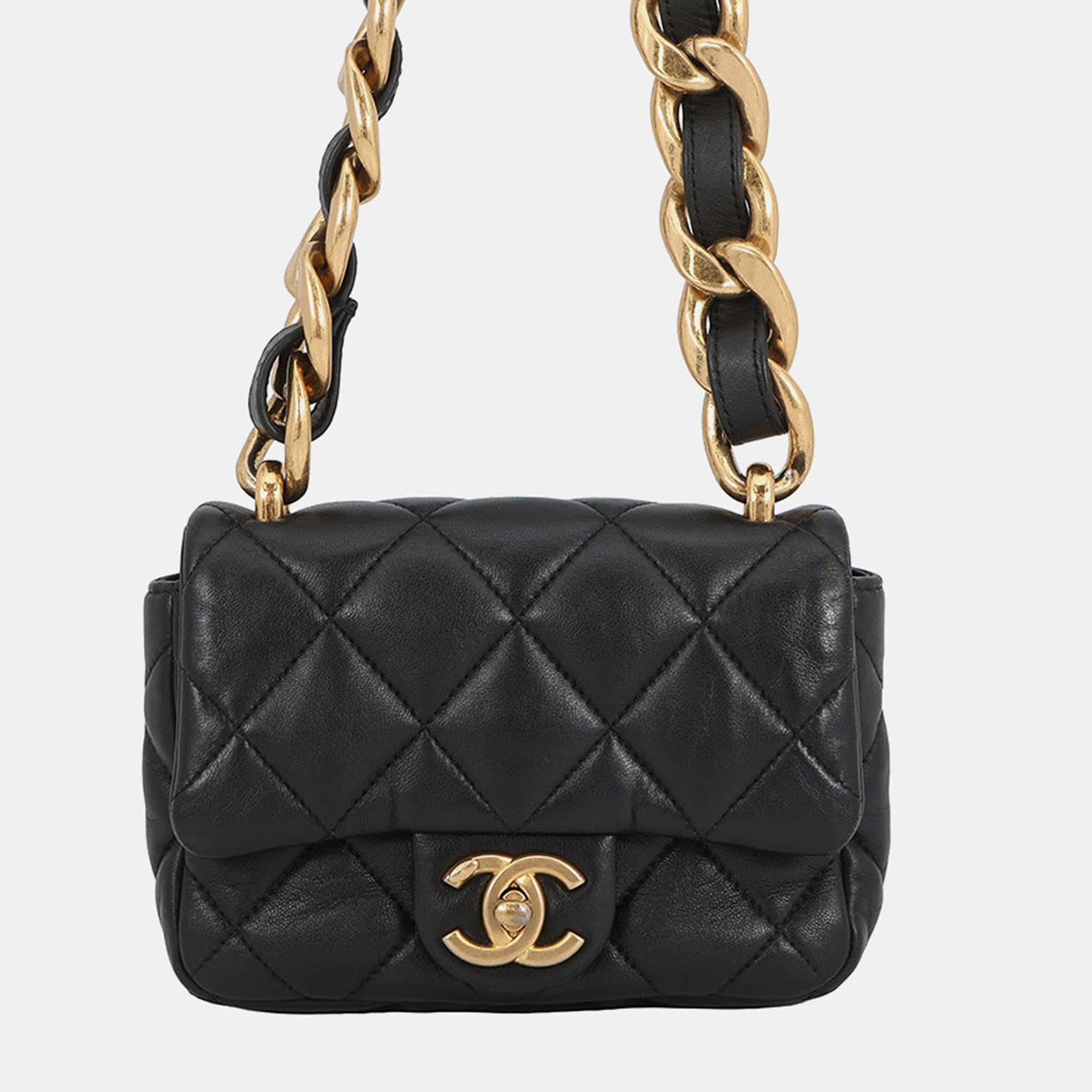 Chanel Small Flap Mini Black Lambskin Leather Shoulder Bag