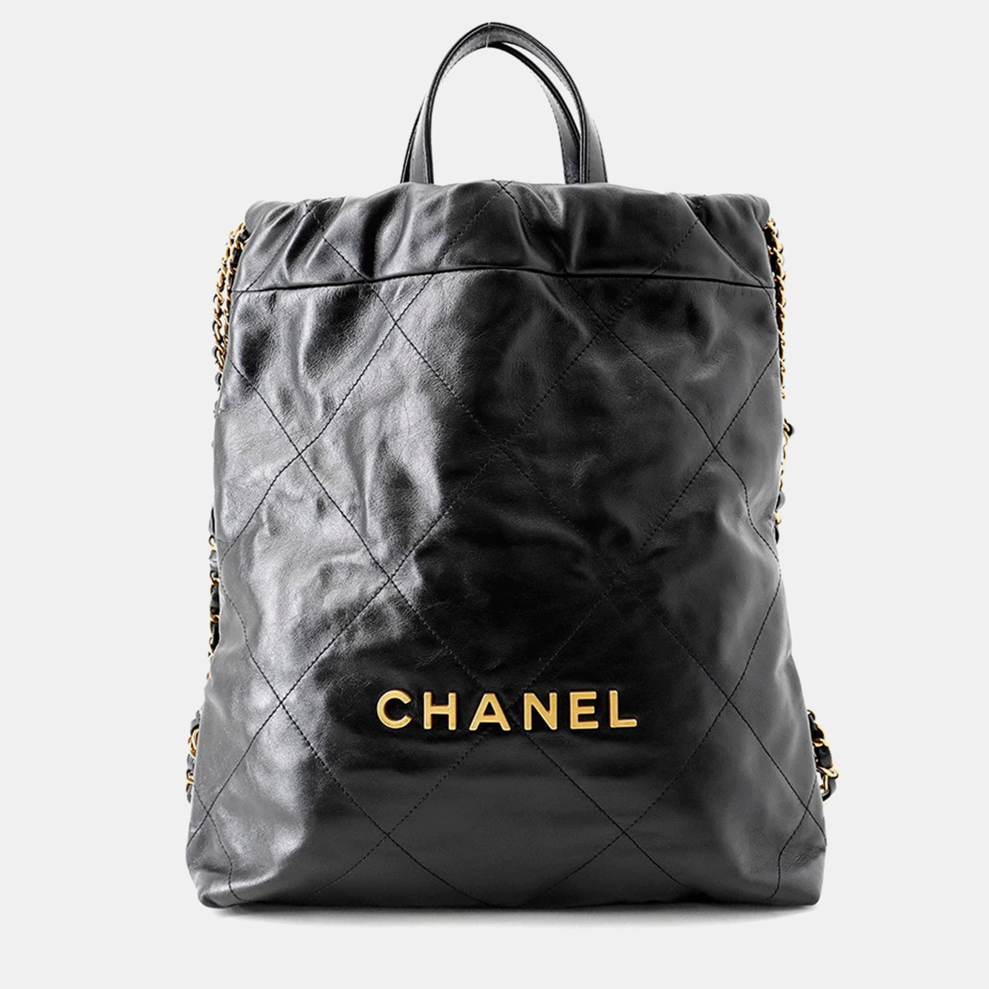 Chanel Chanel 22 Small Black Shiny Calfskin Leather Backpack Bag