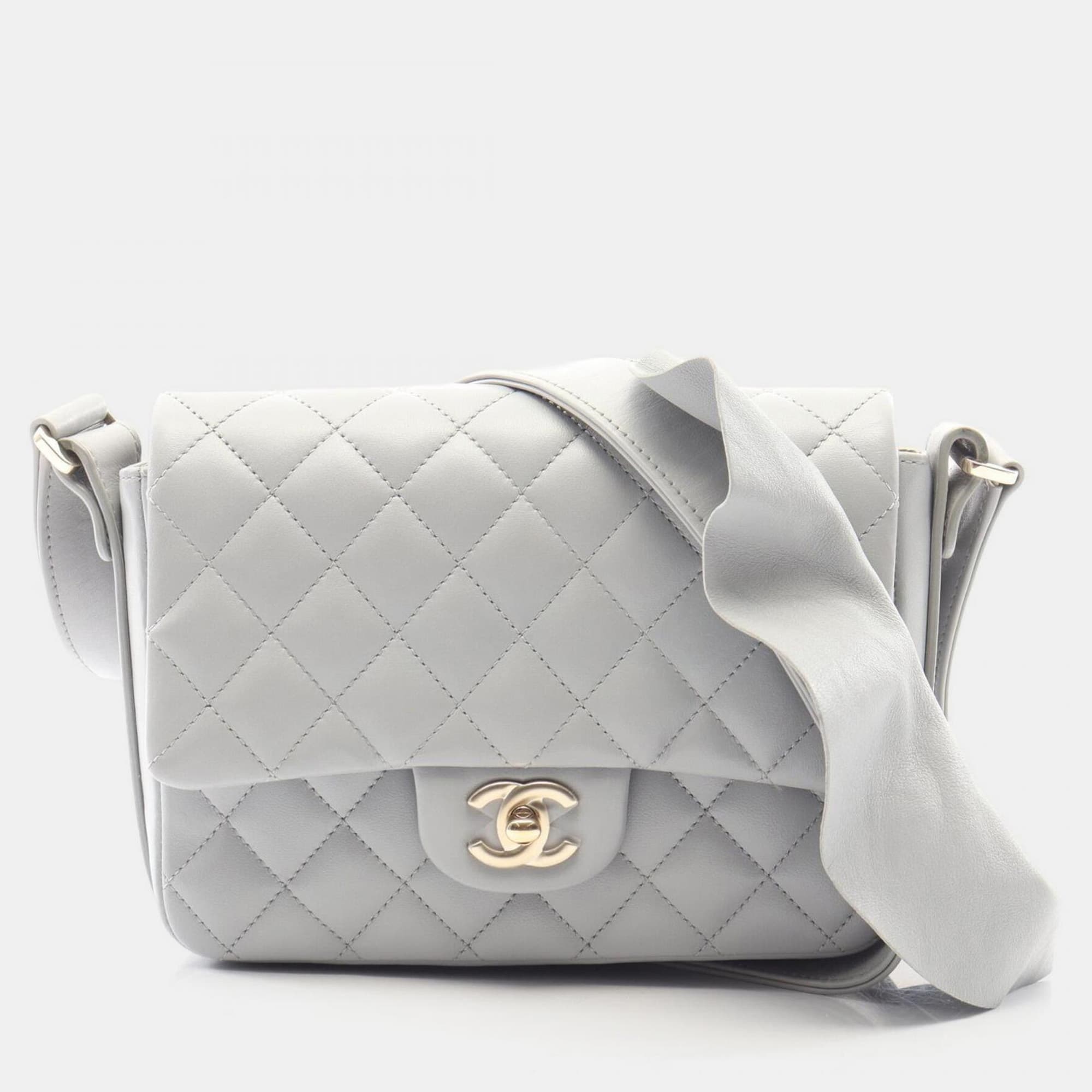 Chanel Bolero de Chanel Flap Small Gray Calfskin Leather Crossbody Bag