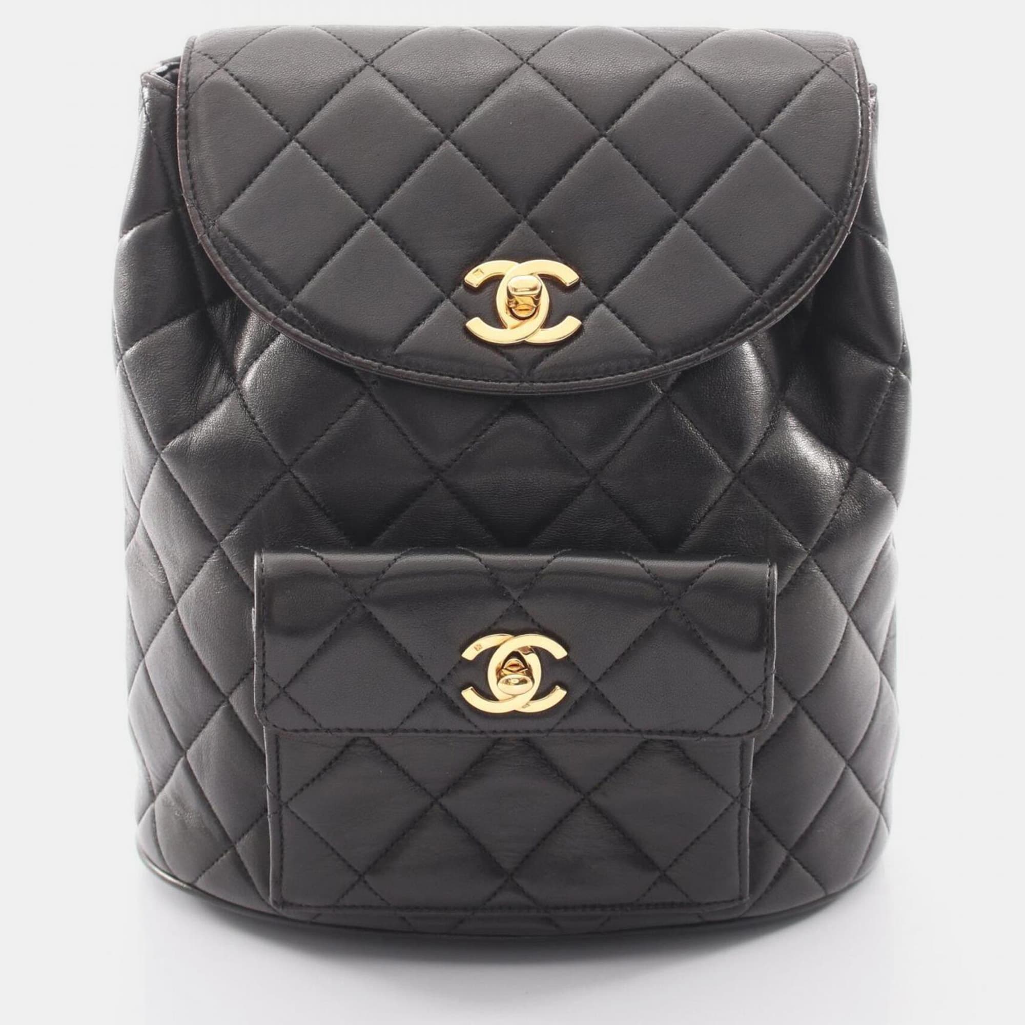 Chanel Vintage Duma Medium Black Lambskin Leather Backpack Bag