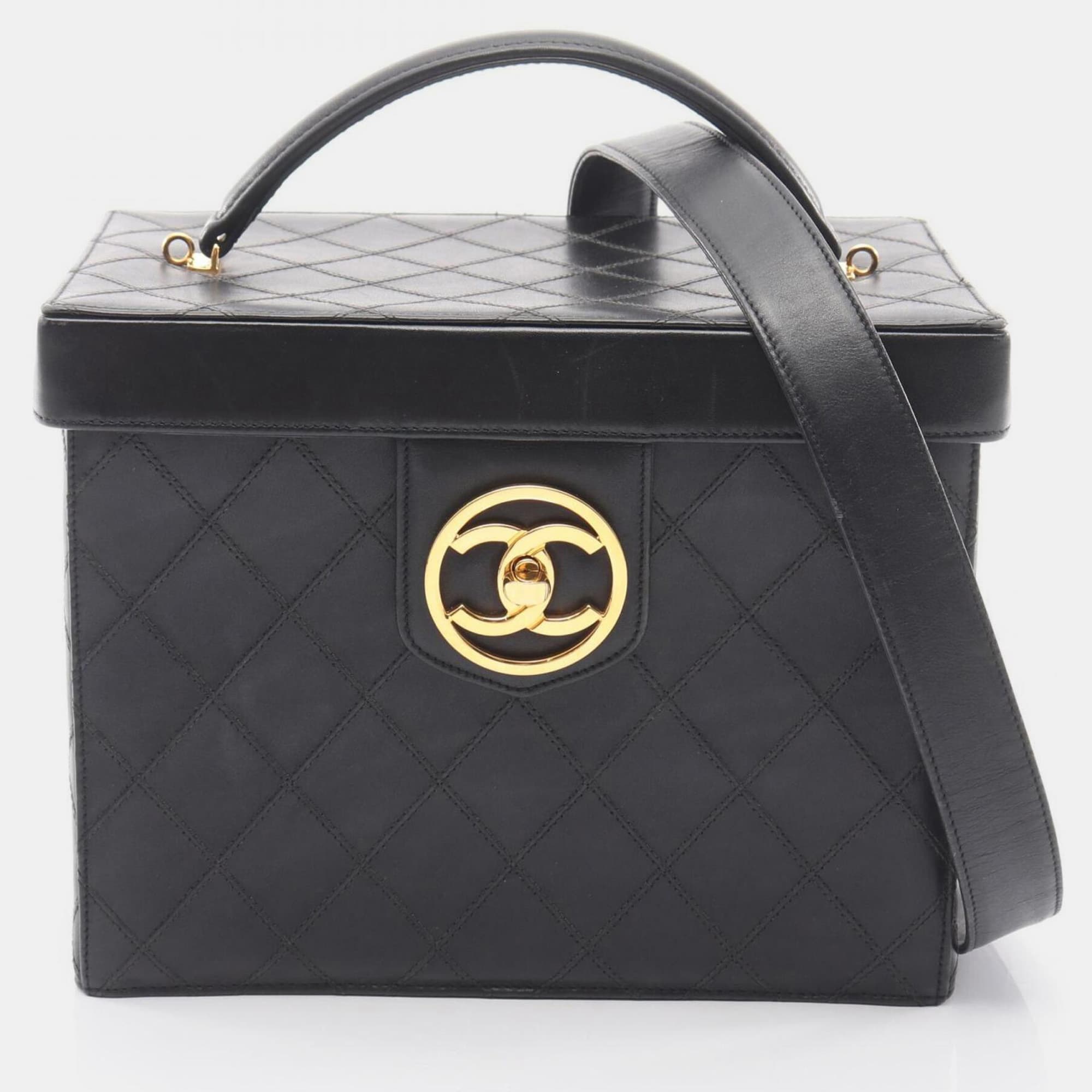 Chanel Bicolore Vintage Circle CC 23 Black Lambskin Leather Top Handle Bag