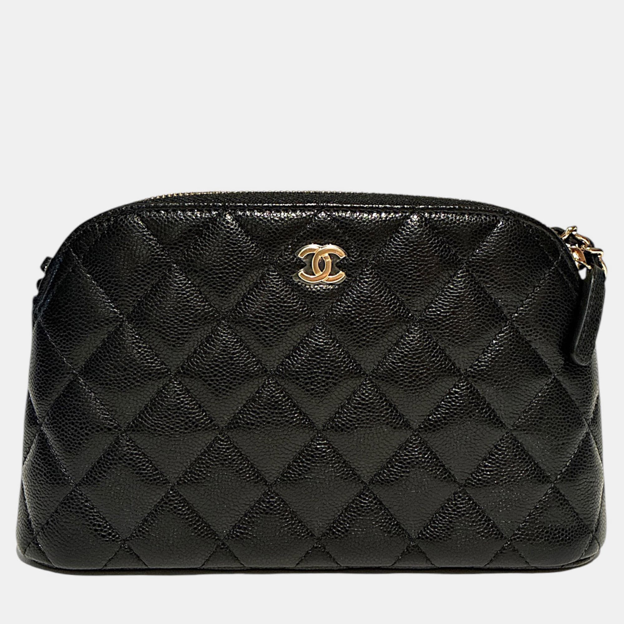 Chanel Quilted Black Caviar Leather Crossbody Bag