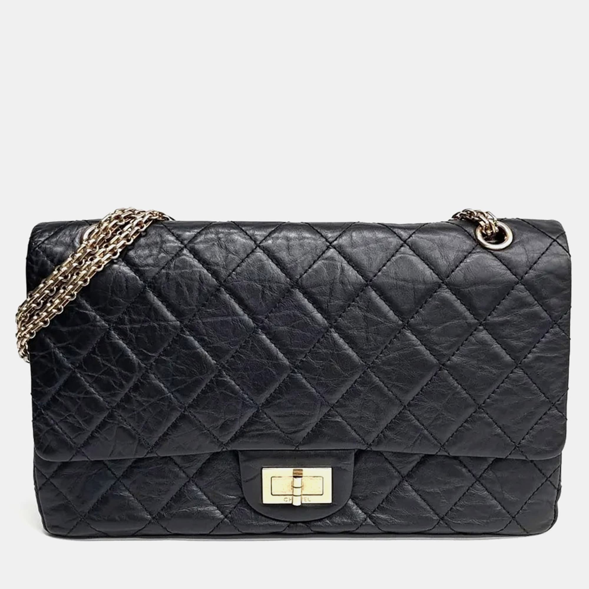Chanel 2.55 Reissue 226 Black Aged Calfskin Leather Shoulder Bag