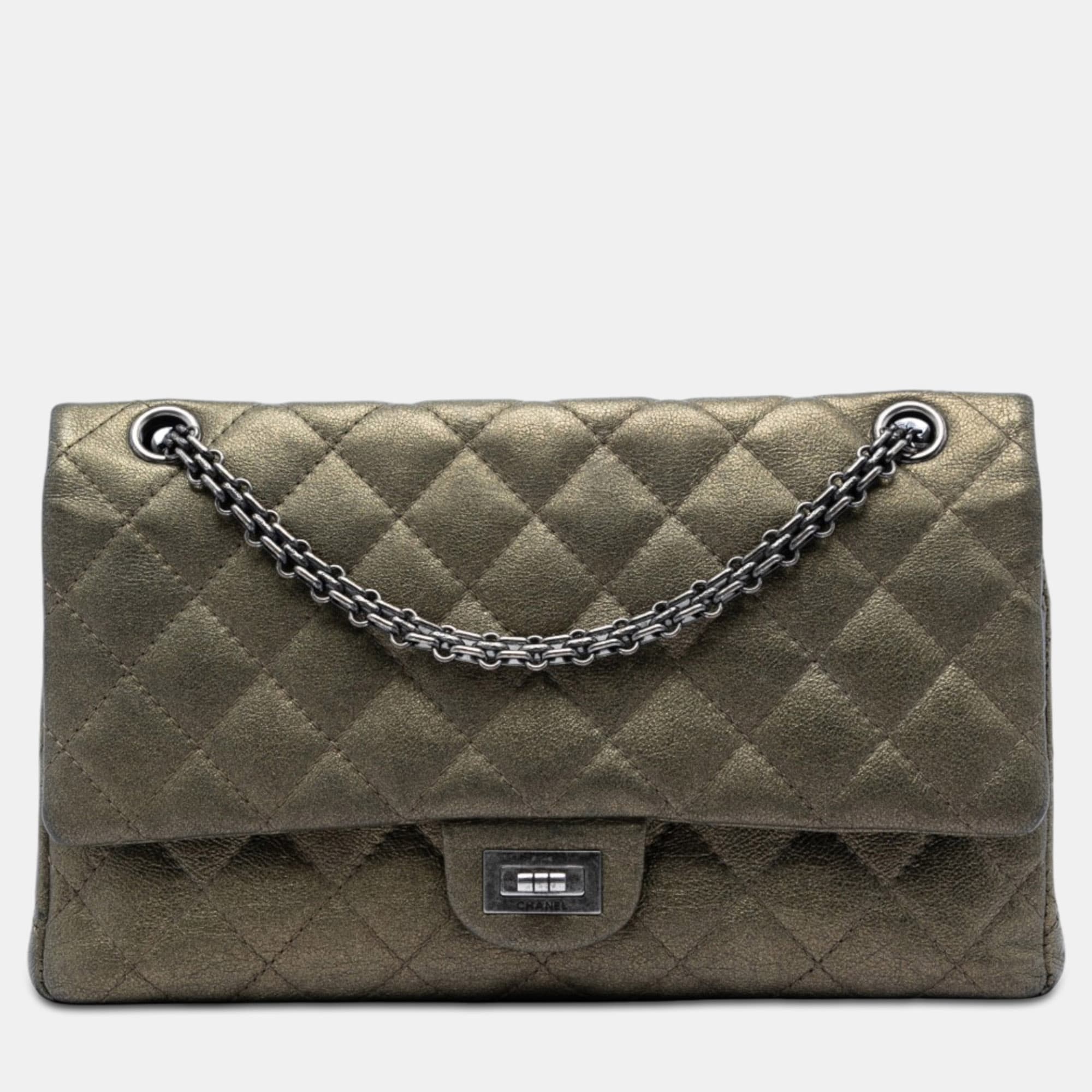 Chanel Reissue 2.55 226 Bronze Metallic Aged Calfskin Double Flap Shoulder Bag