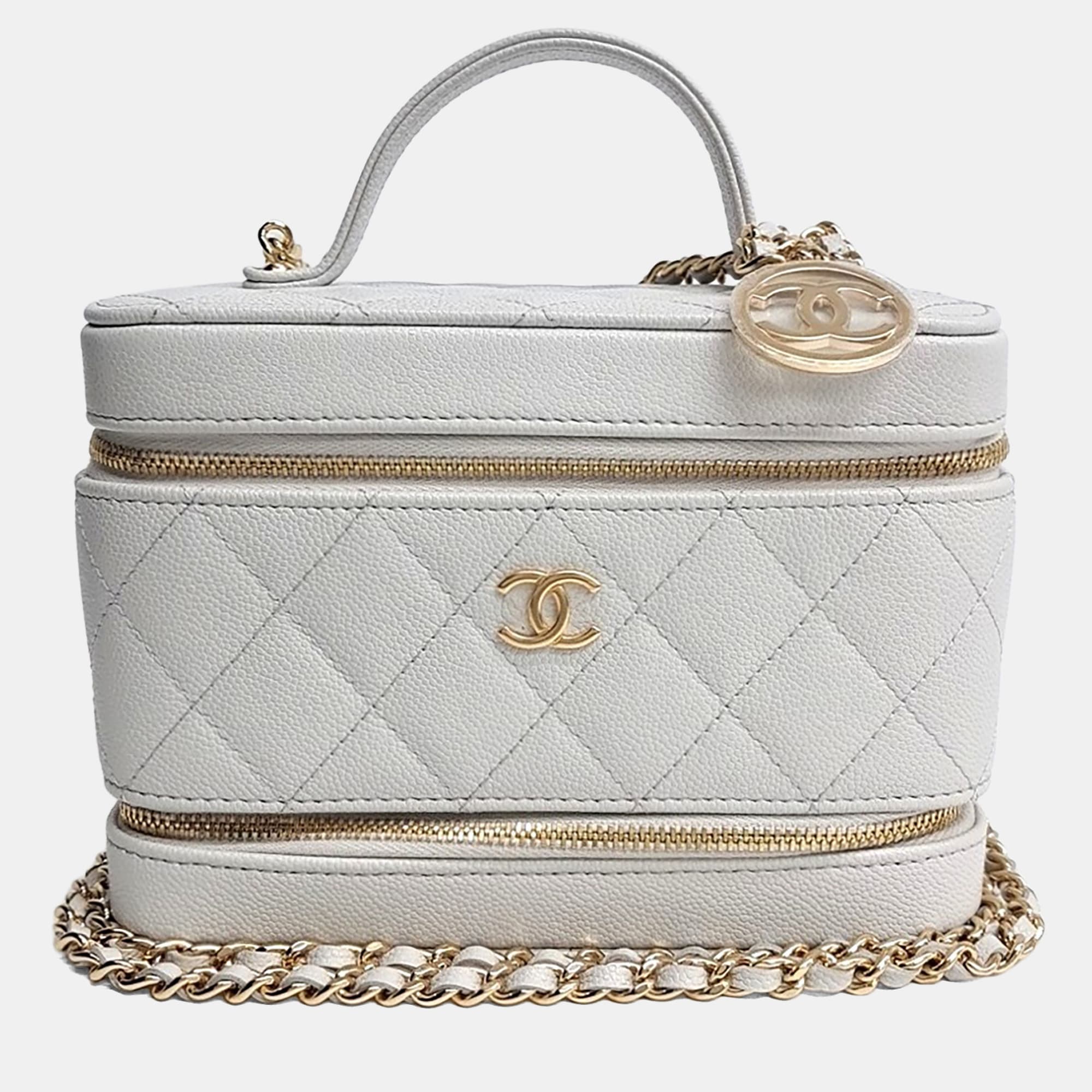 Chanel Small Vanity Case Grey Caviar Leather Top Handle Shoulder Bag