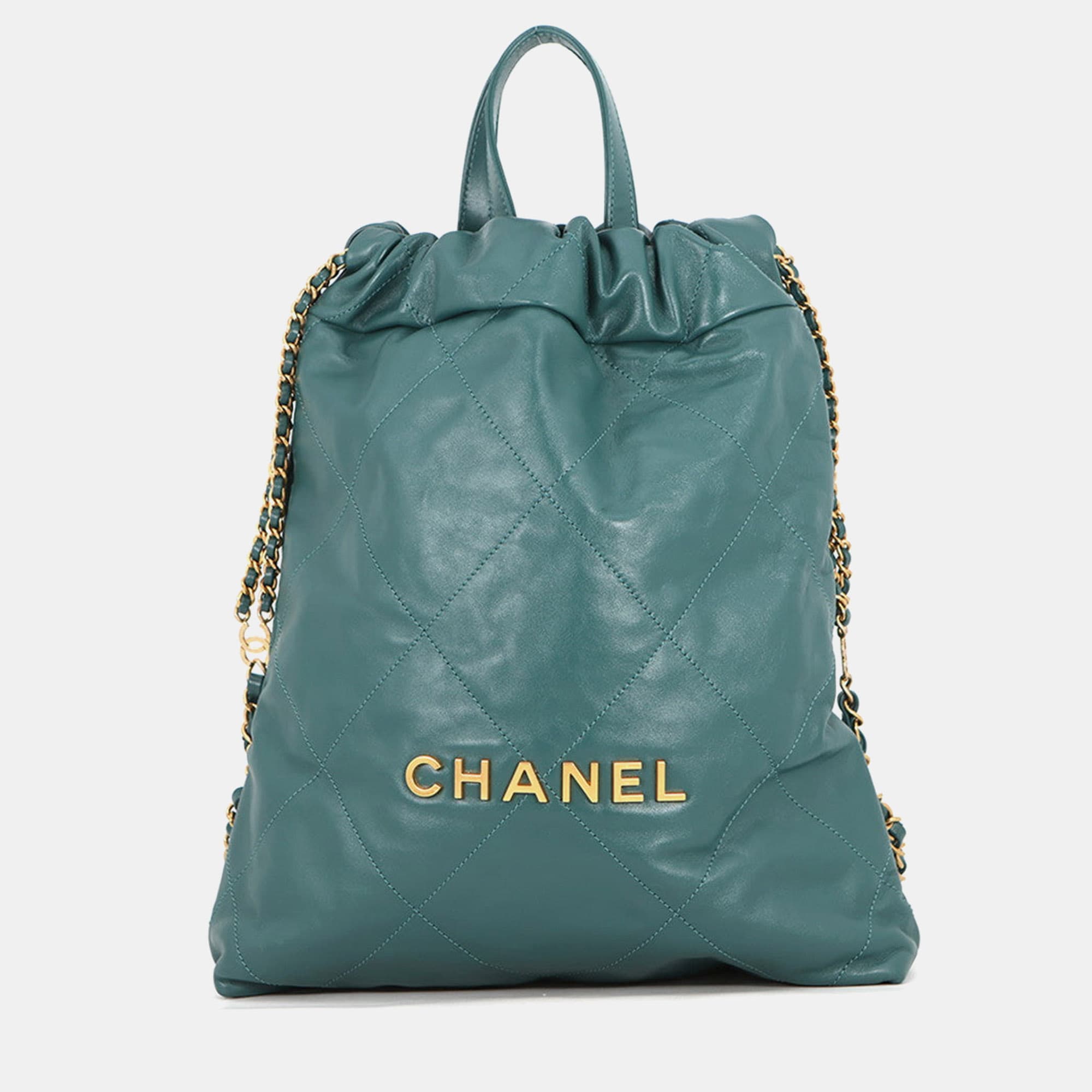 Chanel Chanel 22 Small Green Shiny Calfskin Leather Backpack Bag