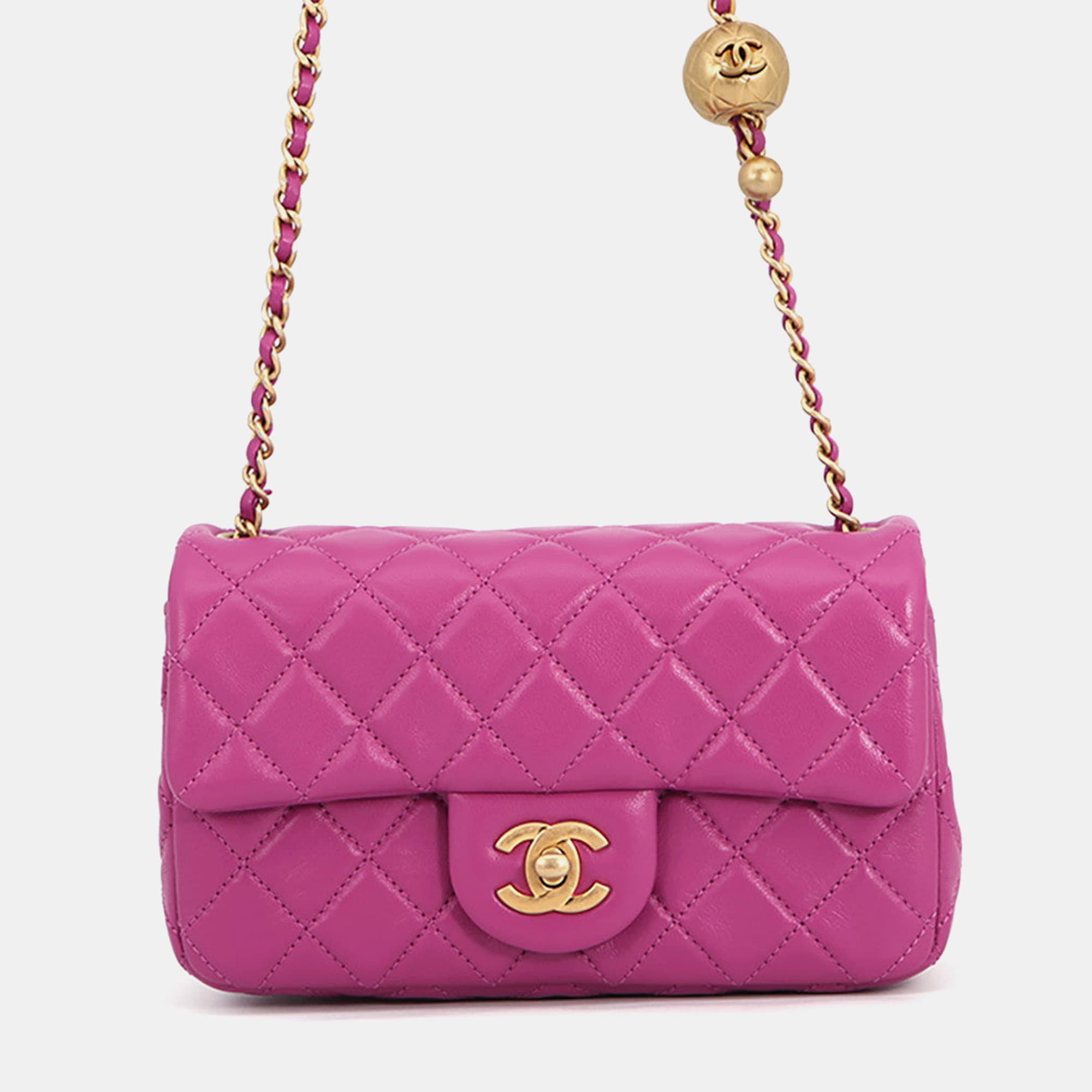 Chanel Mini Matelasse 20 Purple Lambskin Leather Shoulder Bag