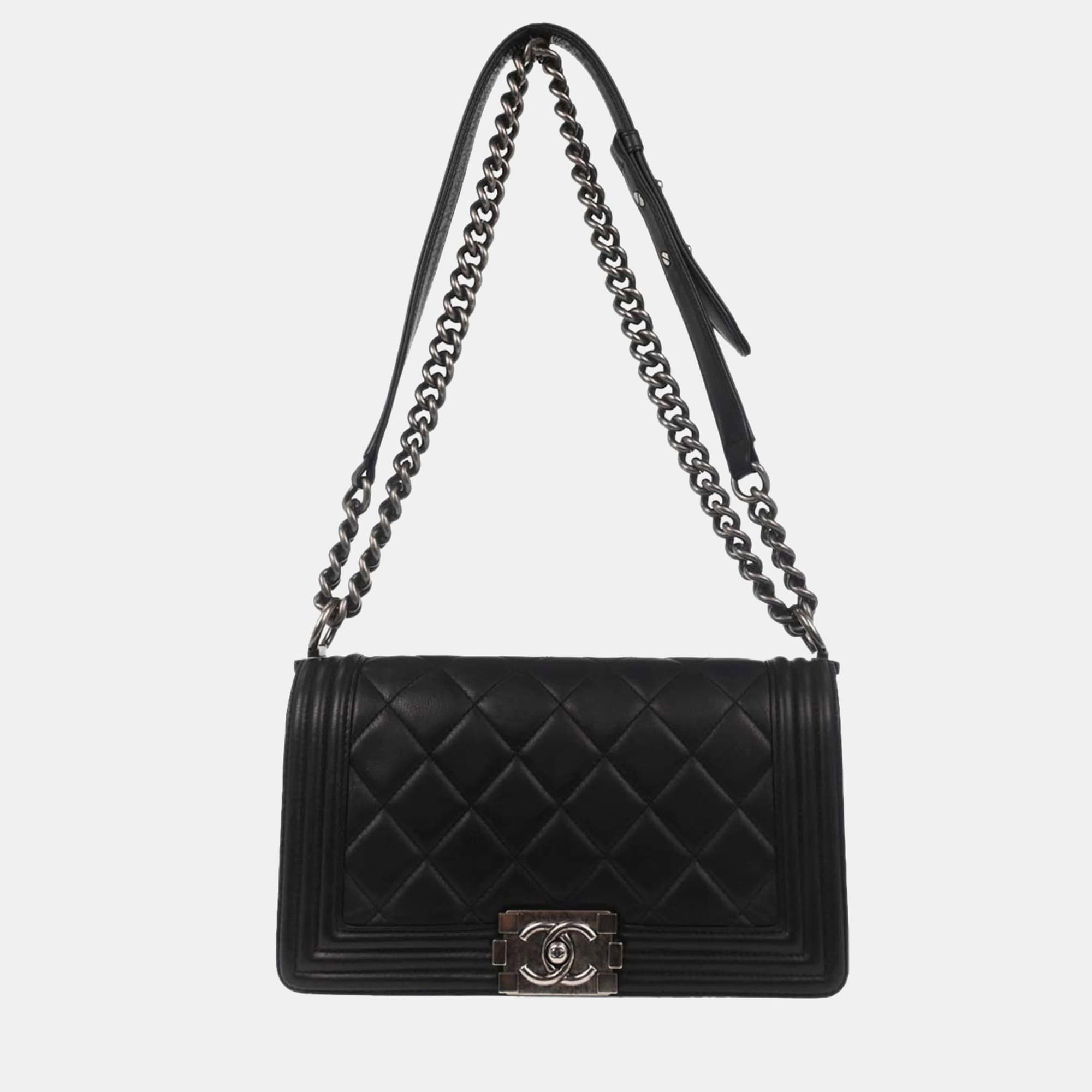 Chanel Boy Old Medium Black Lambskin Shoulder Bag