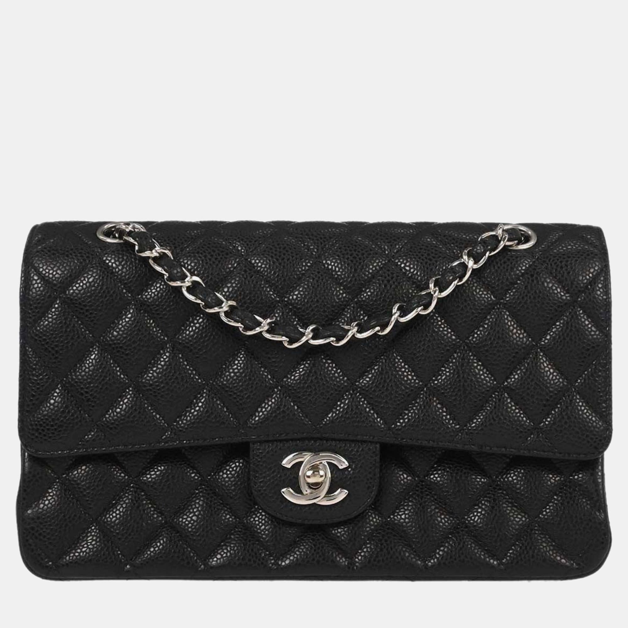 Chanel Classic Double Flap Medium Black Caviar Leather Shoulder Bag