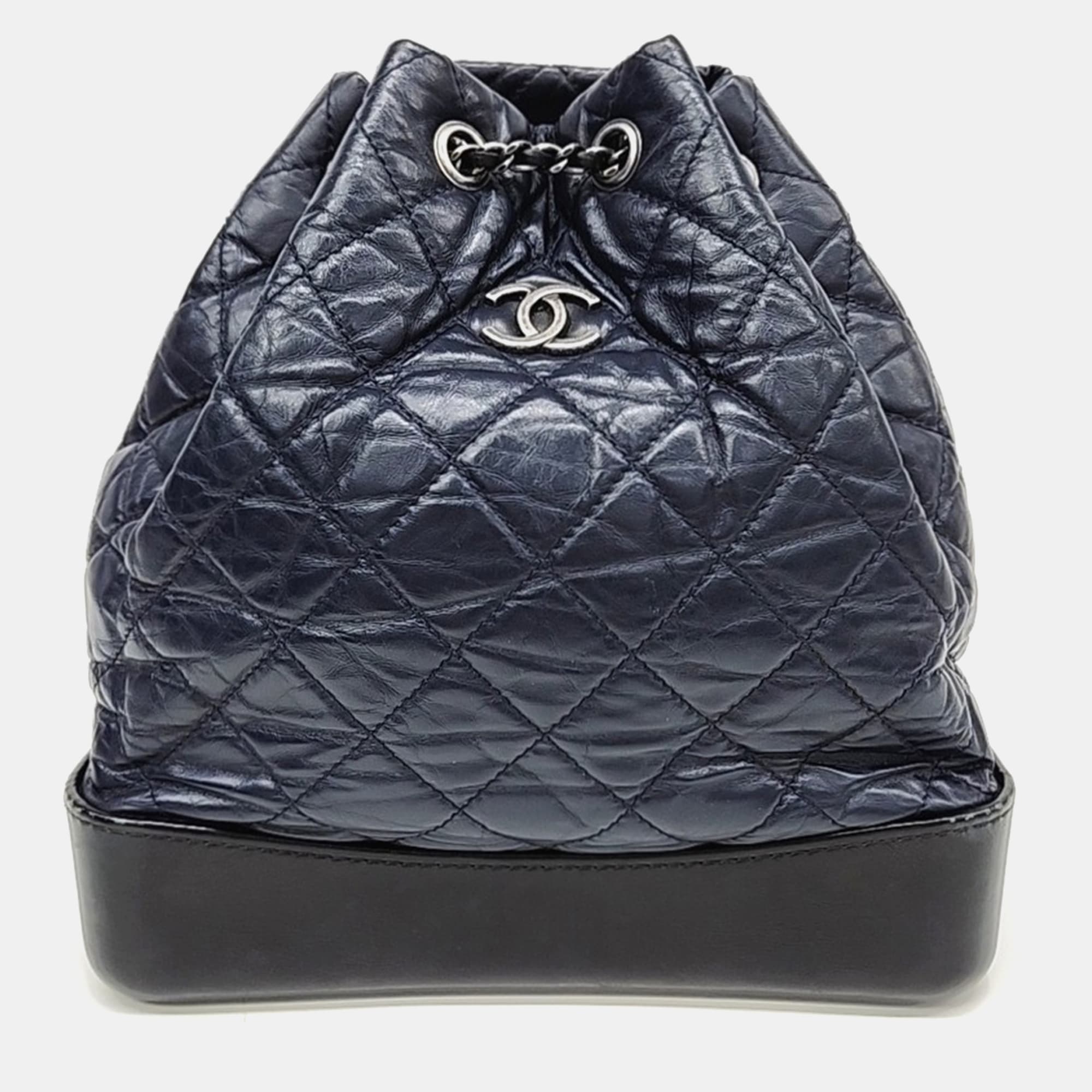 Chanel Gabrielle Small Blue Lambskin Leather Backpack Bag
