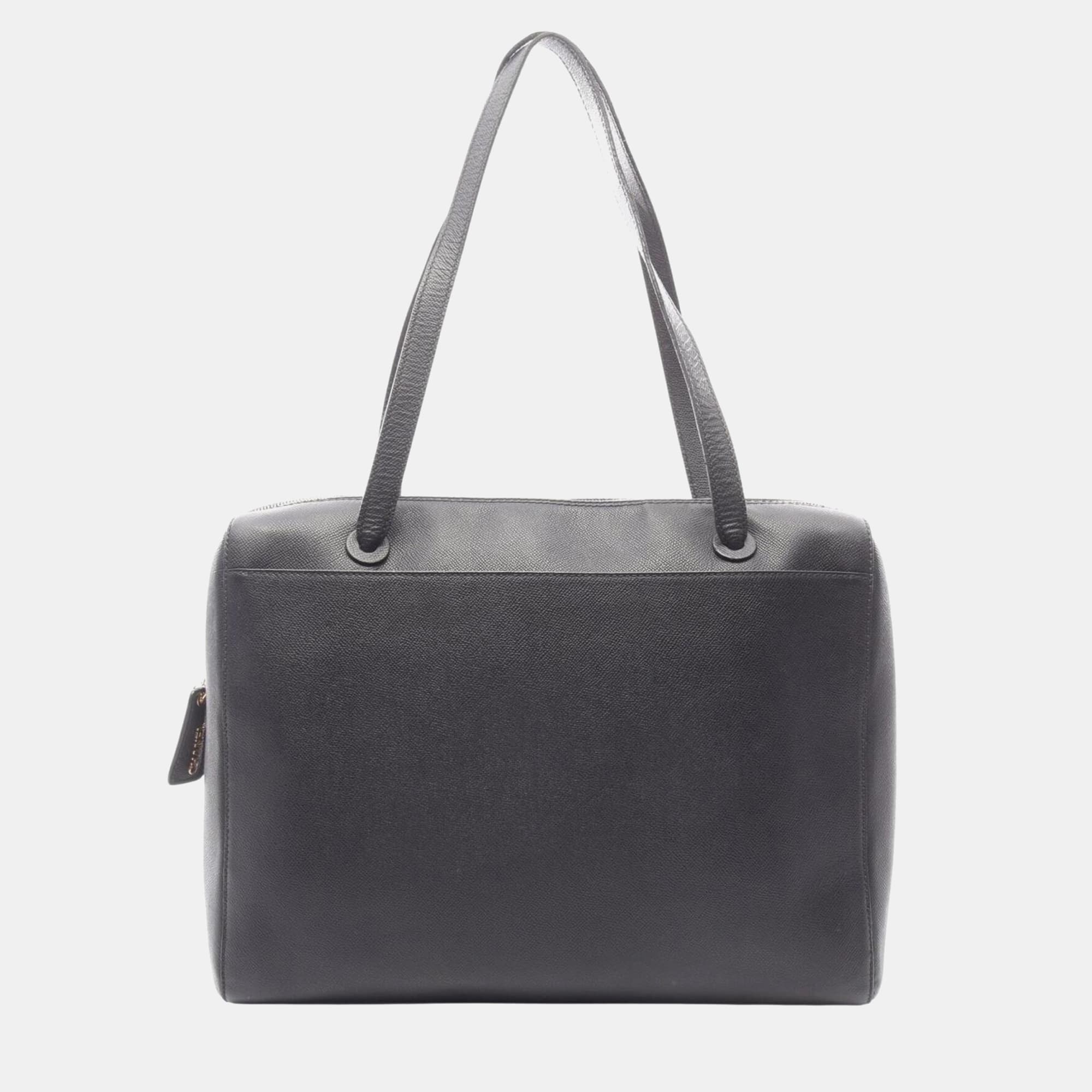 Chanel Vintage Caviar Skin Tote Black Grained Calfskin Shoulder Bag