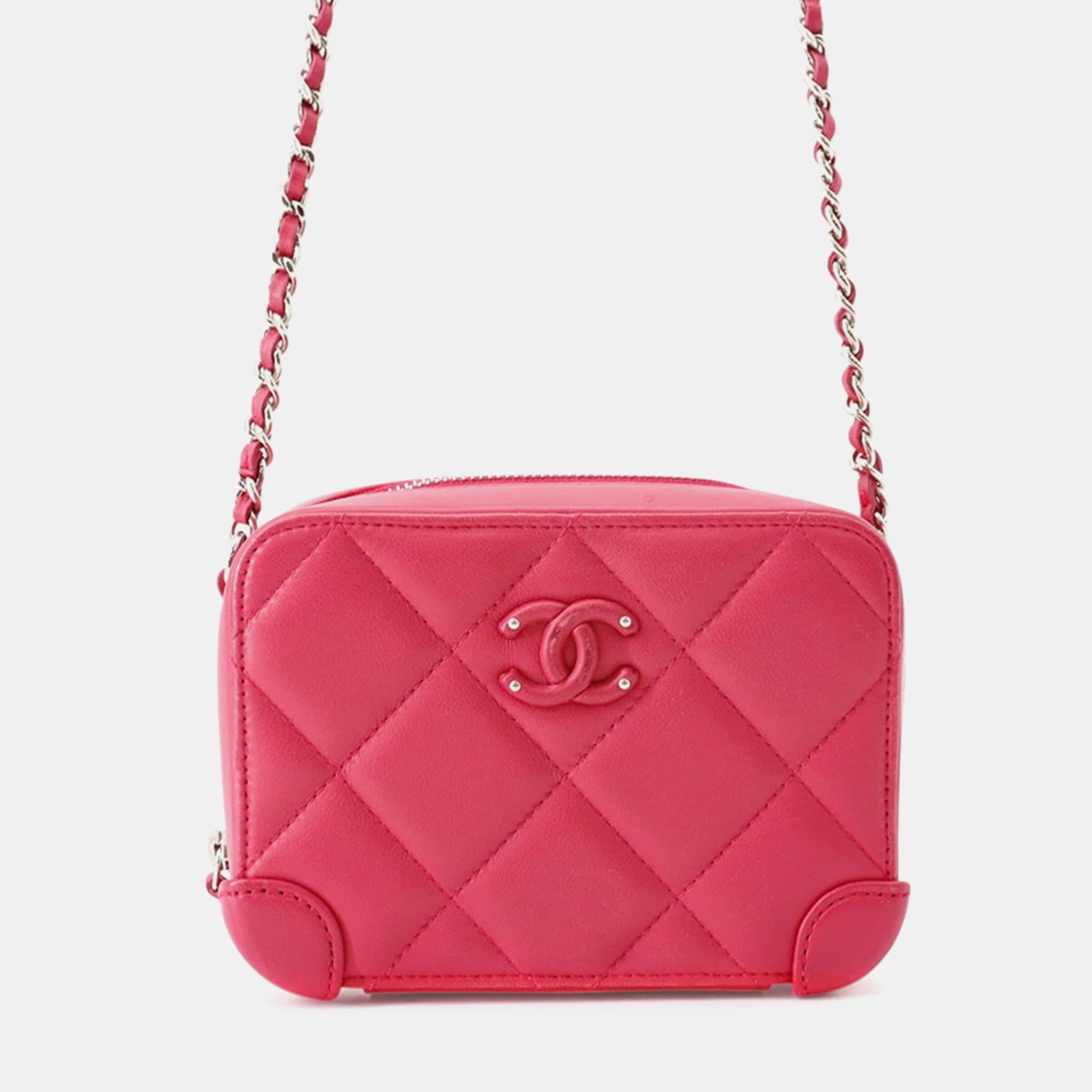 Chanel Covered CC Quilted Lambskin Mini Pink Camera Shoulder Bag