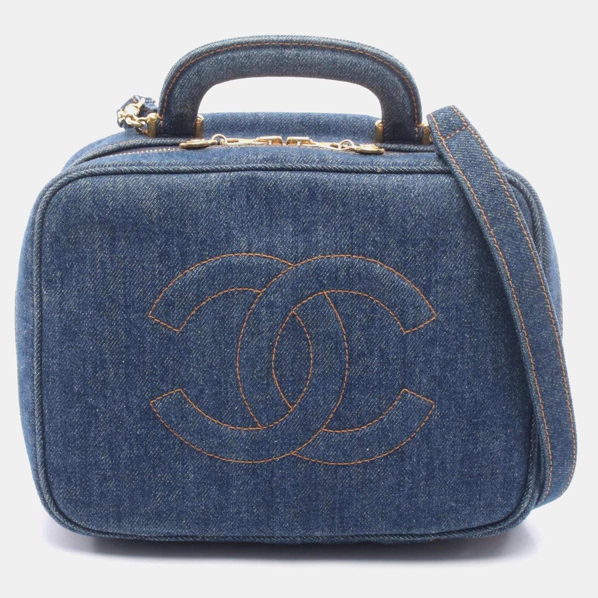 Chanel Coco Mark Vanity 2 -Way Navy Denim Top Handle Bag