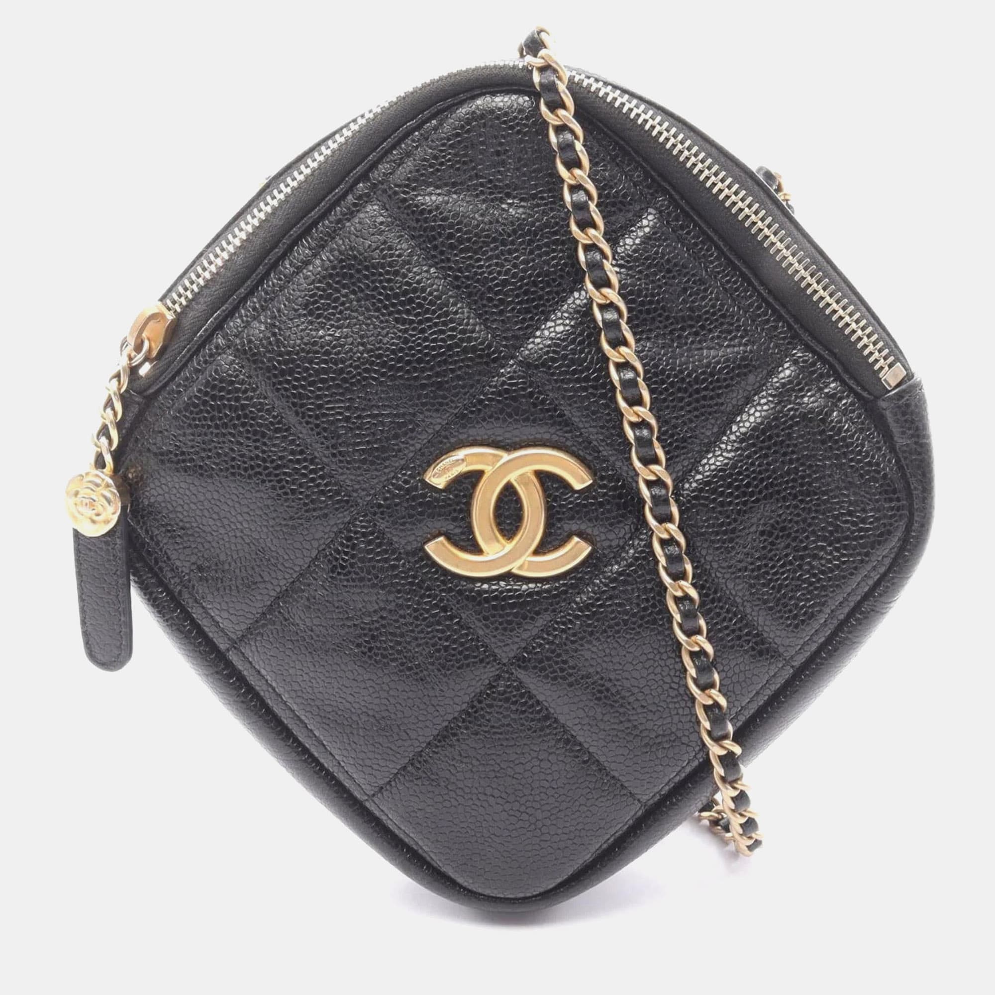 Chanel Diamond Quilted Small Black Caviar Leather Crossbody Bag