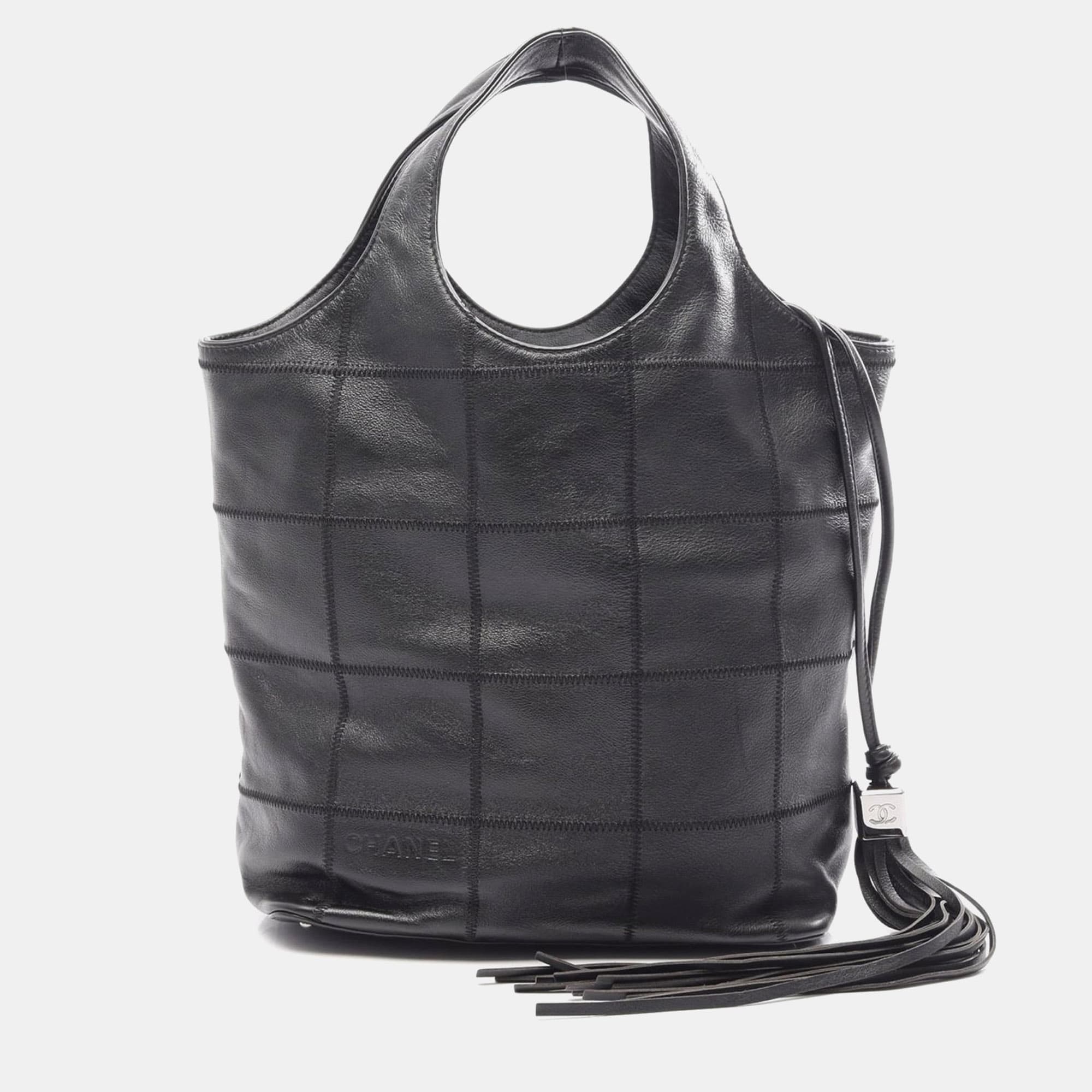 Chanel Chocolate Bar Black Calfskin Leather Shoulder Bag