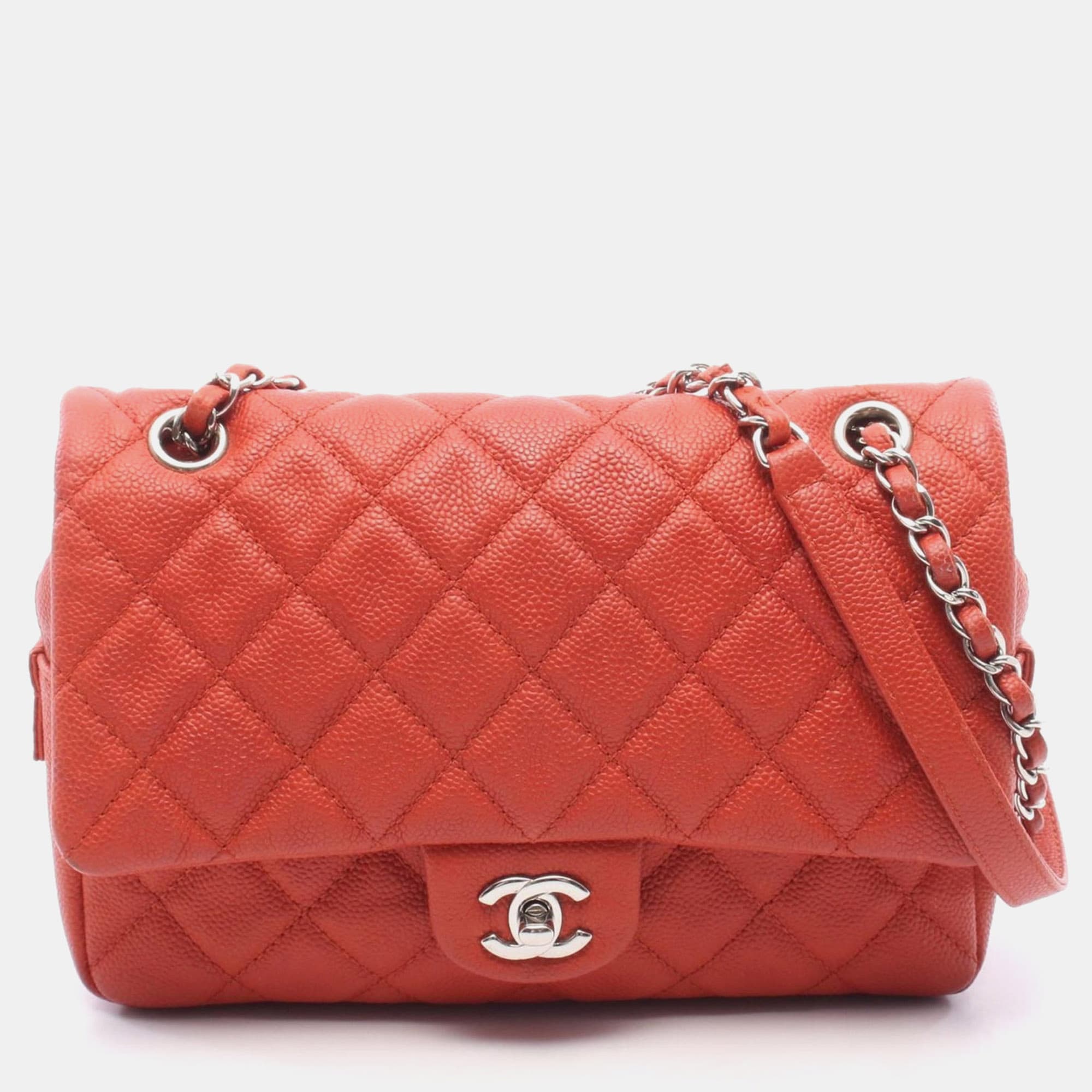 Chanel Red Grained Calfskin Flap Shoulder Bag