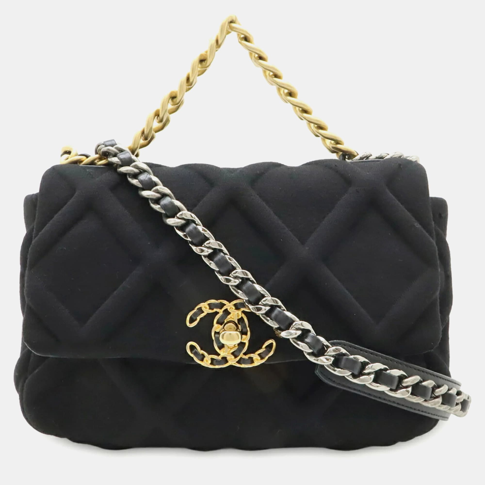 Chanel 19 Small Black Cotton Jersey Flap Bag