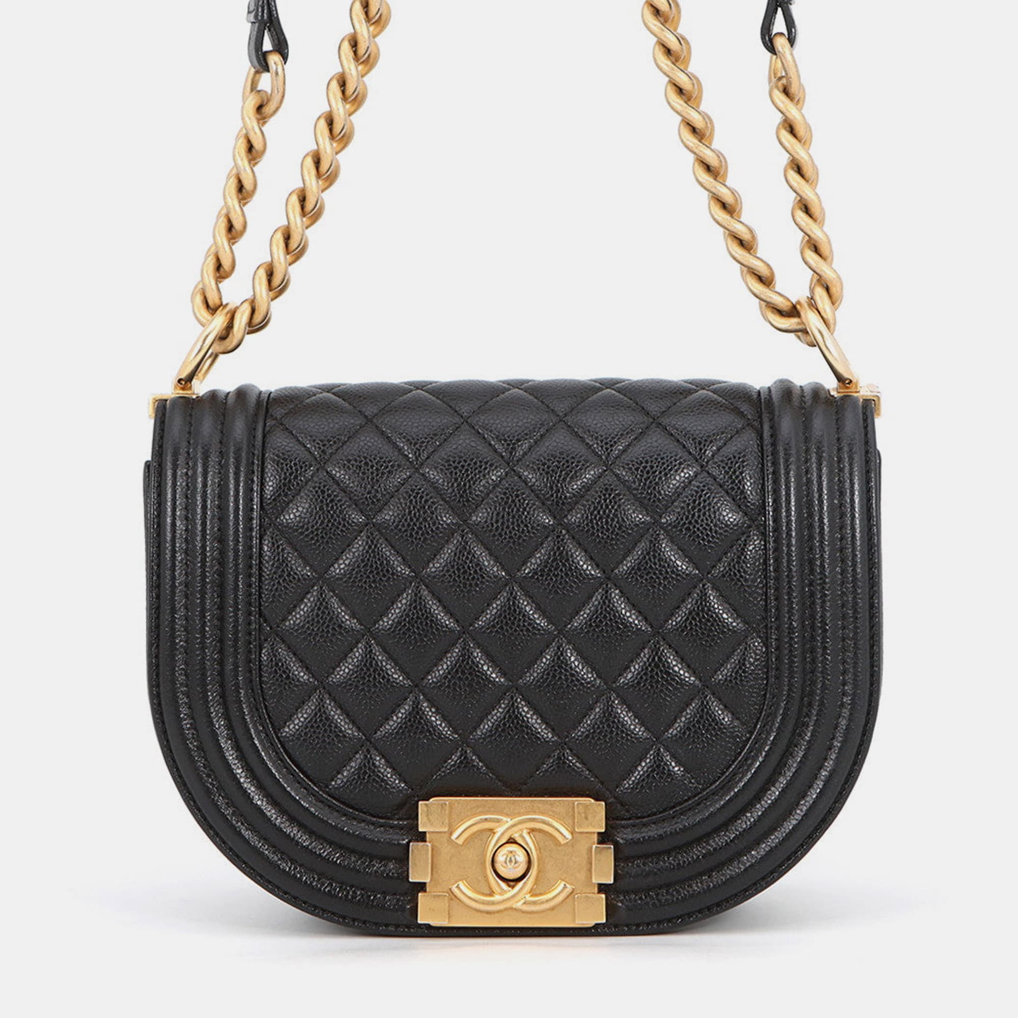 Chanel Boy Half Moon Small Black Caviar Leather Shoulder Bag