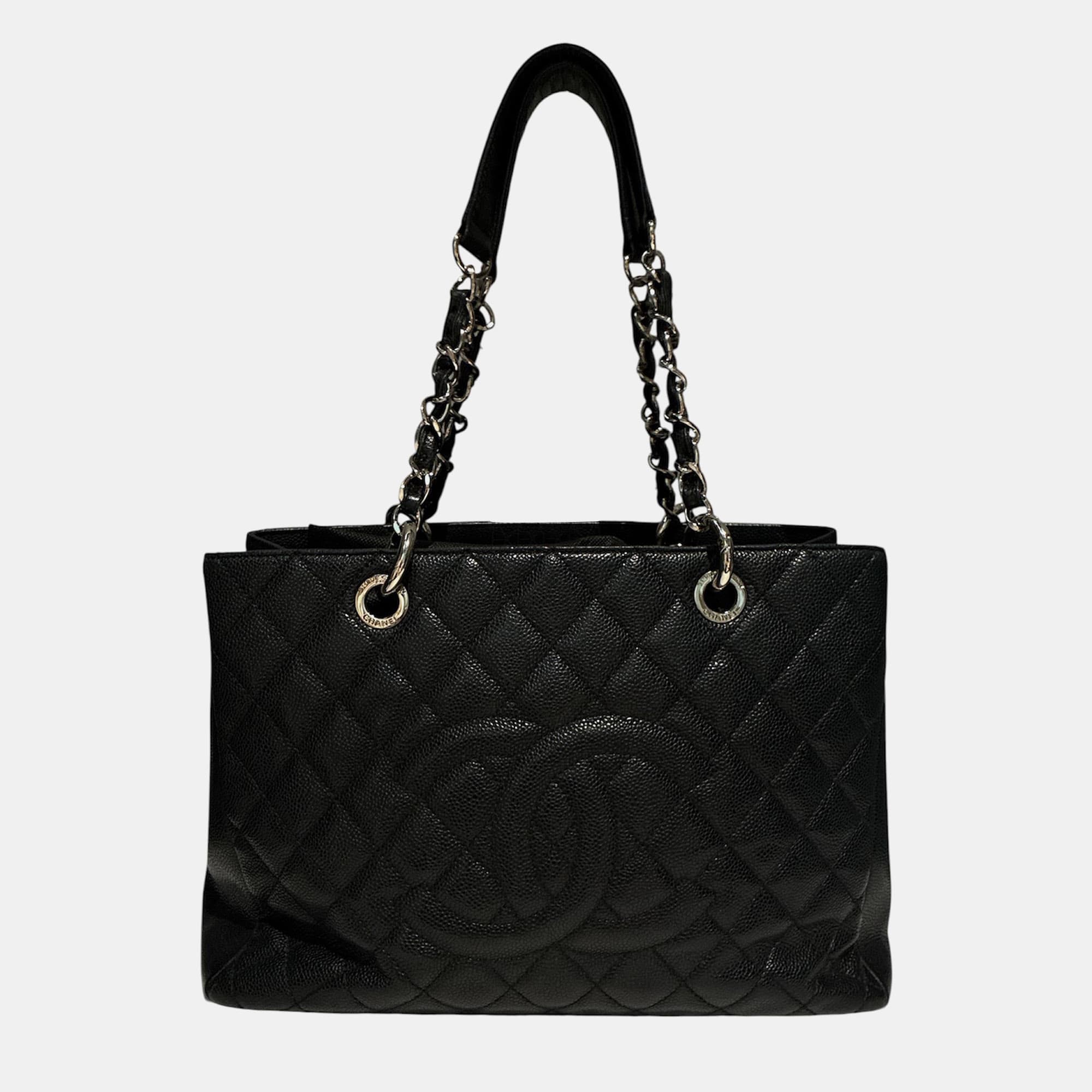 Chanel Grand Shopping Tote Black Caviar Leather Top Handle Bag