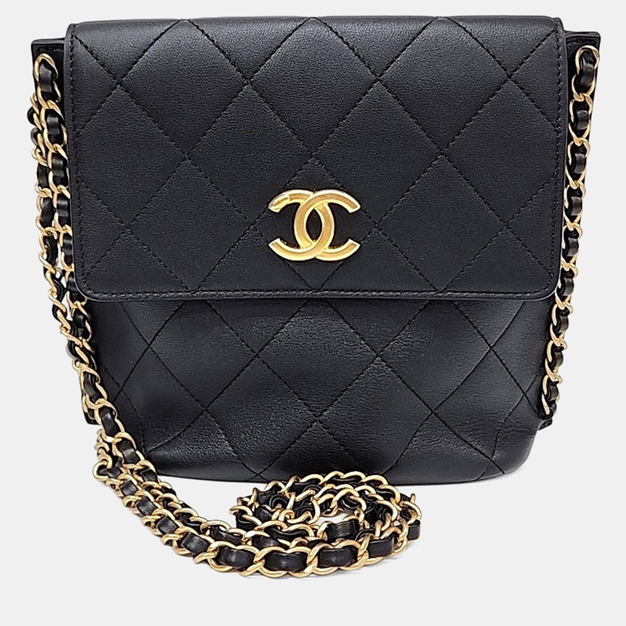 Chanel Small Flap Bag Black Lambskin Leather Shoulder Bag