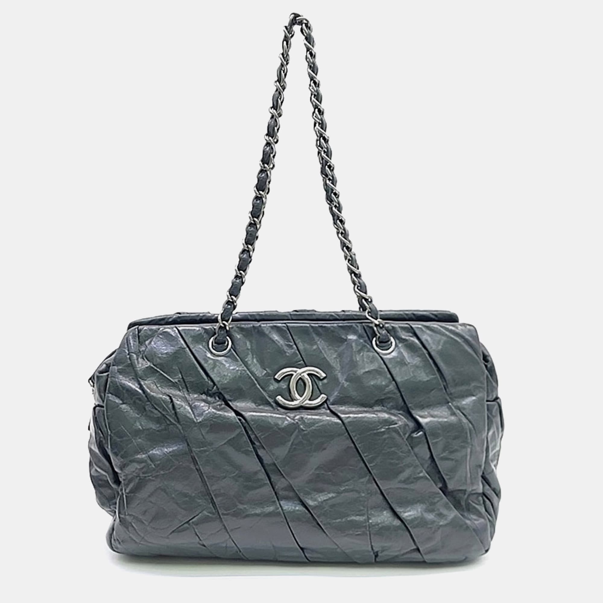 Chanel Grey Leather Twisted Shoulder Bag