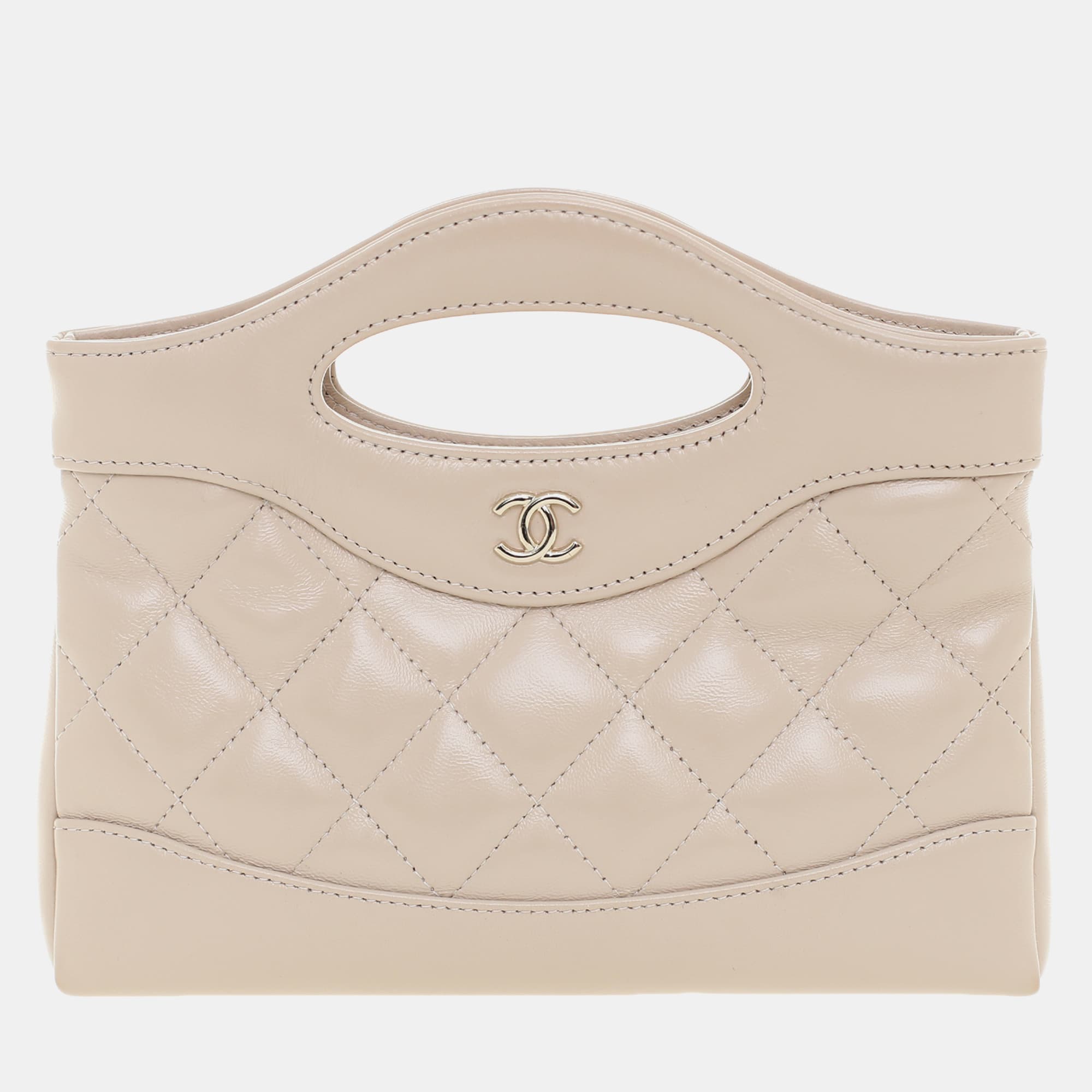 Chanel Nano C31 Bag Beige Lambskin Leather Clutch Bag