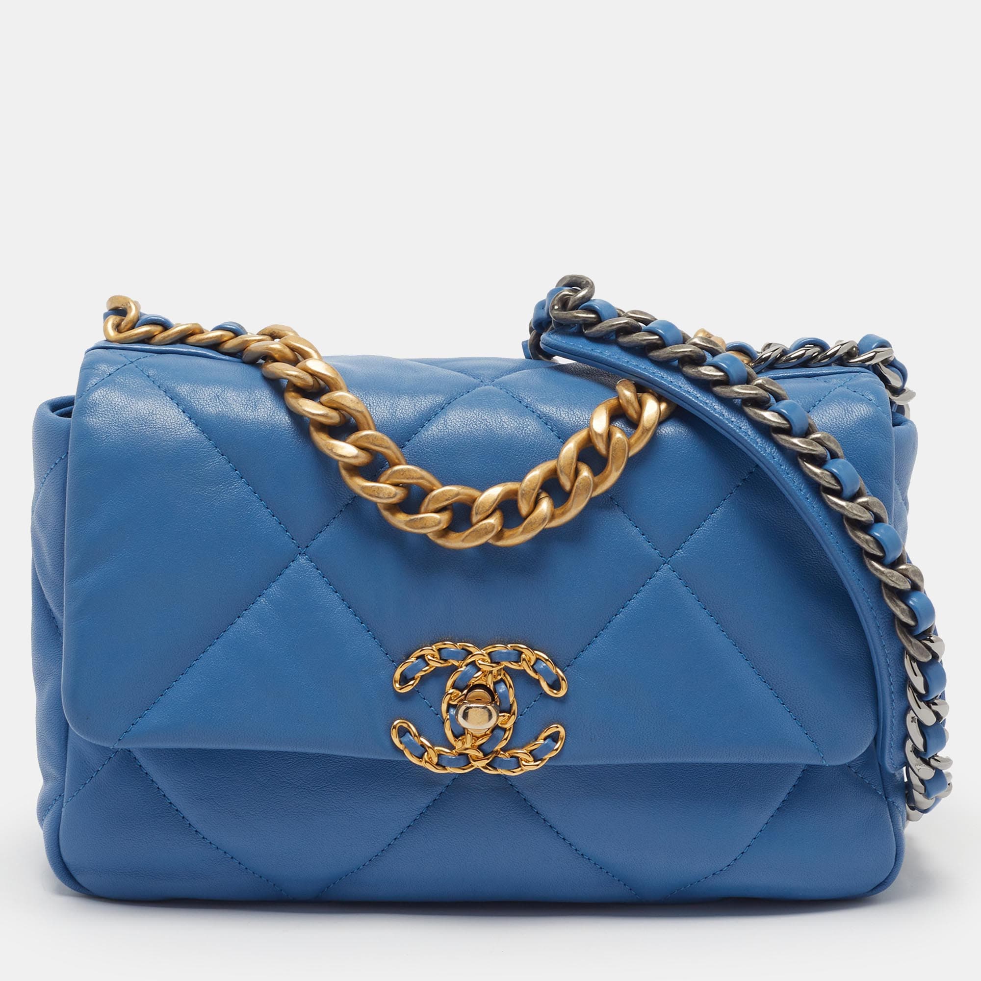 Chanel 19 Small Blue Quilted Leather Flap Bag