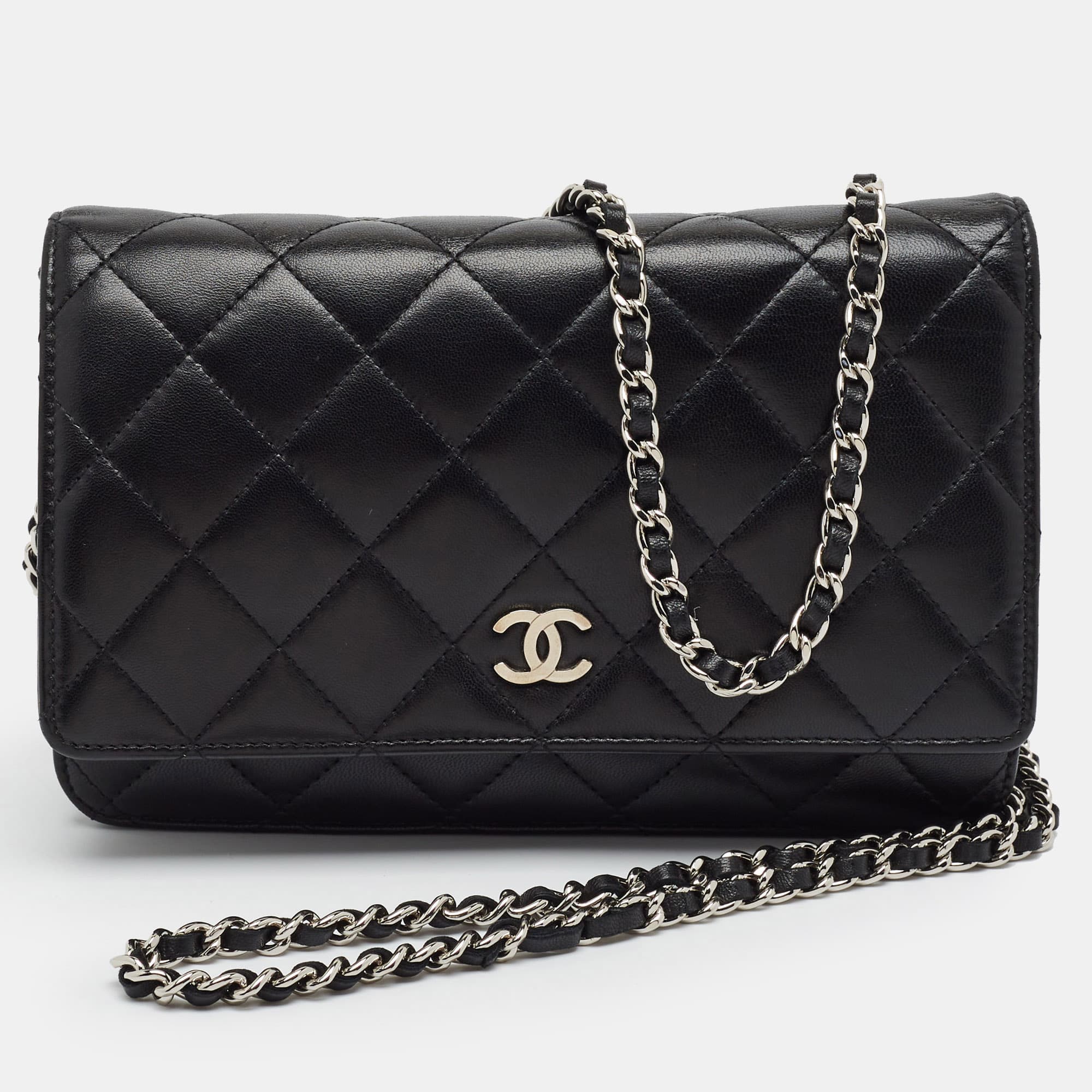 Chanel Classic Black Quilted Leather Wallet On Chain