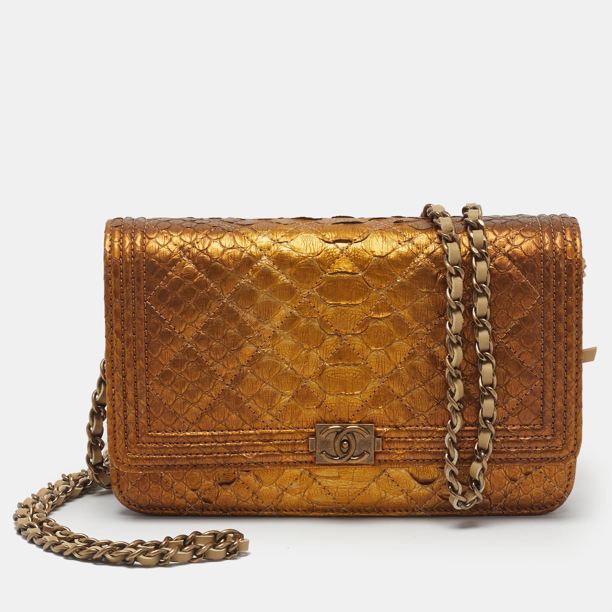 Chanel Boy WOC Gold Ombre Quilted Python Clutch