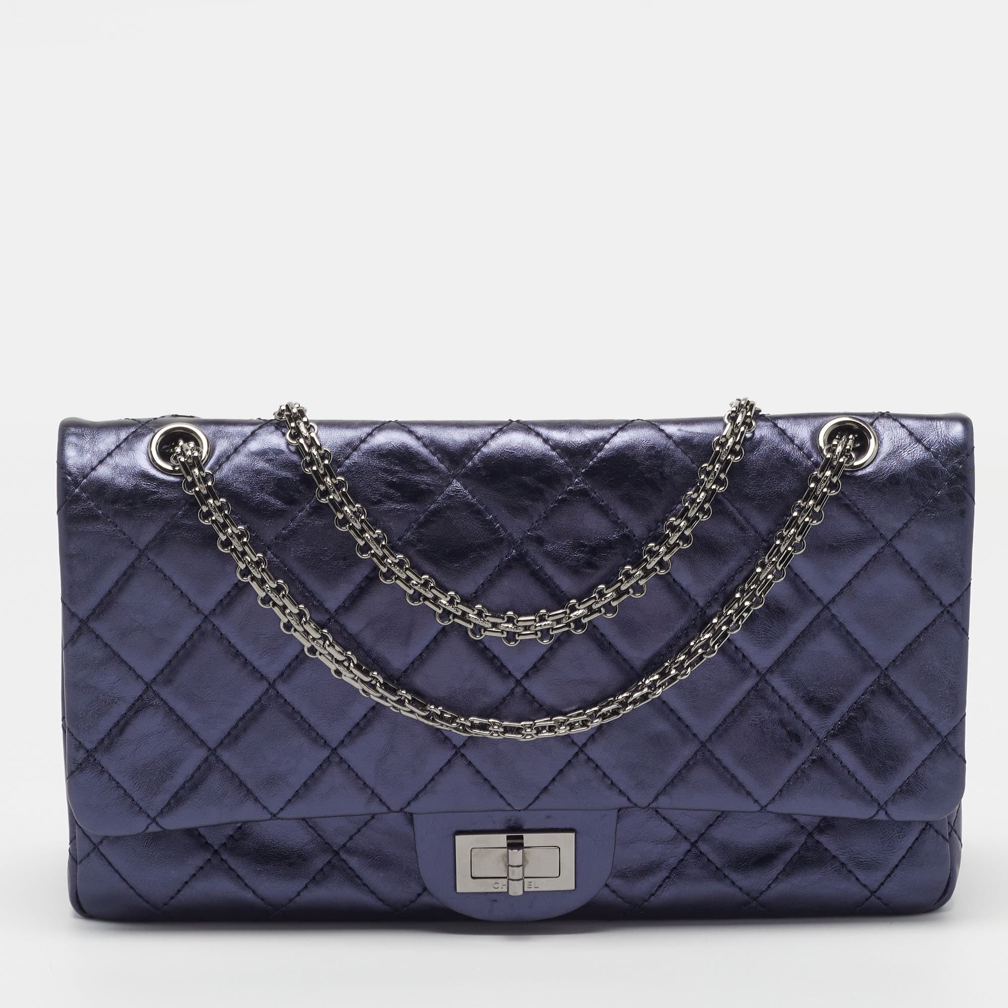 Chanel Reissue 2.55 227 Metallic Blue Quilted Leather Flap Bag