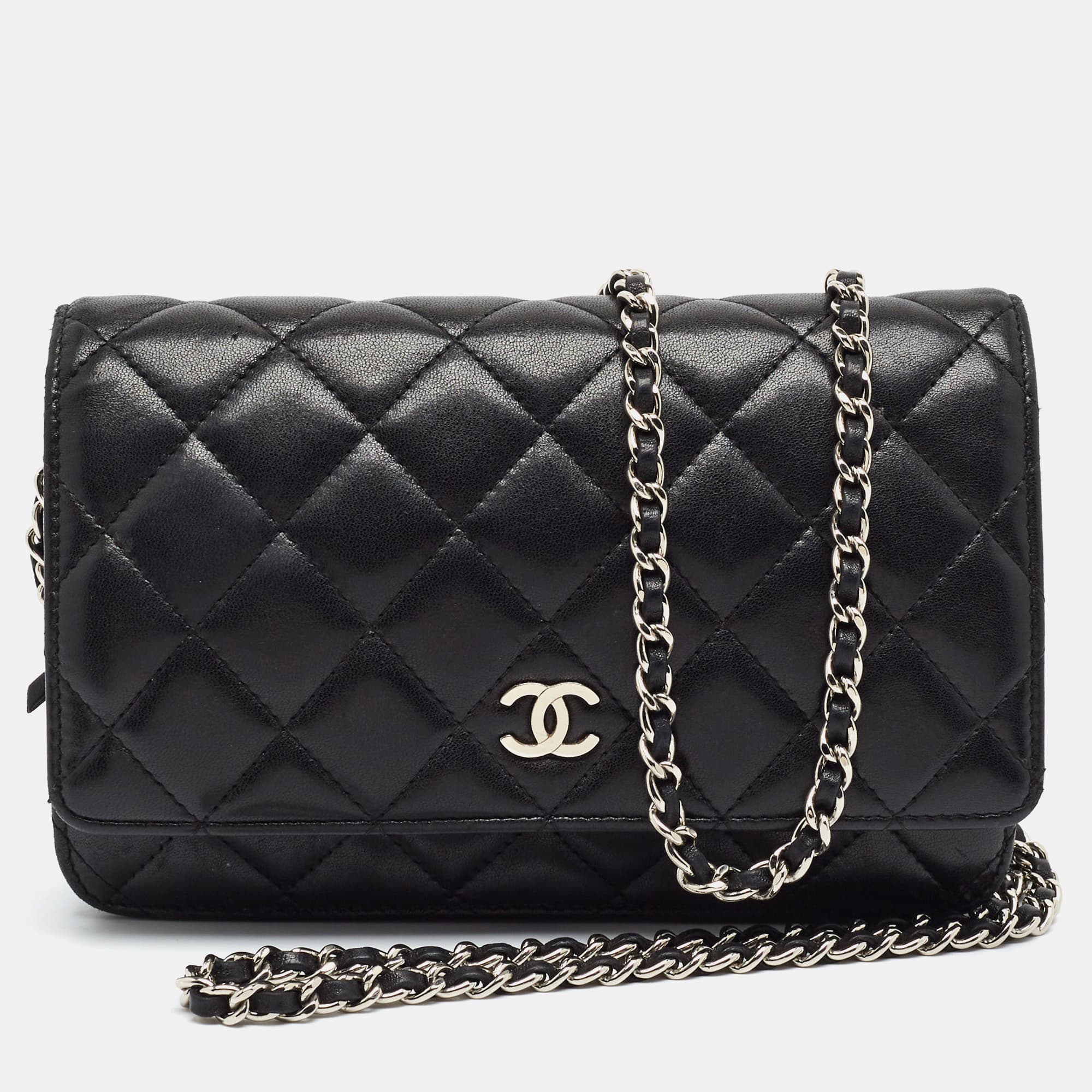 Chanel Classic Black Quilted Leather Wallet On Chain