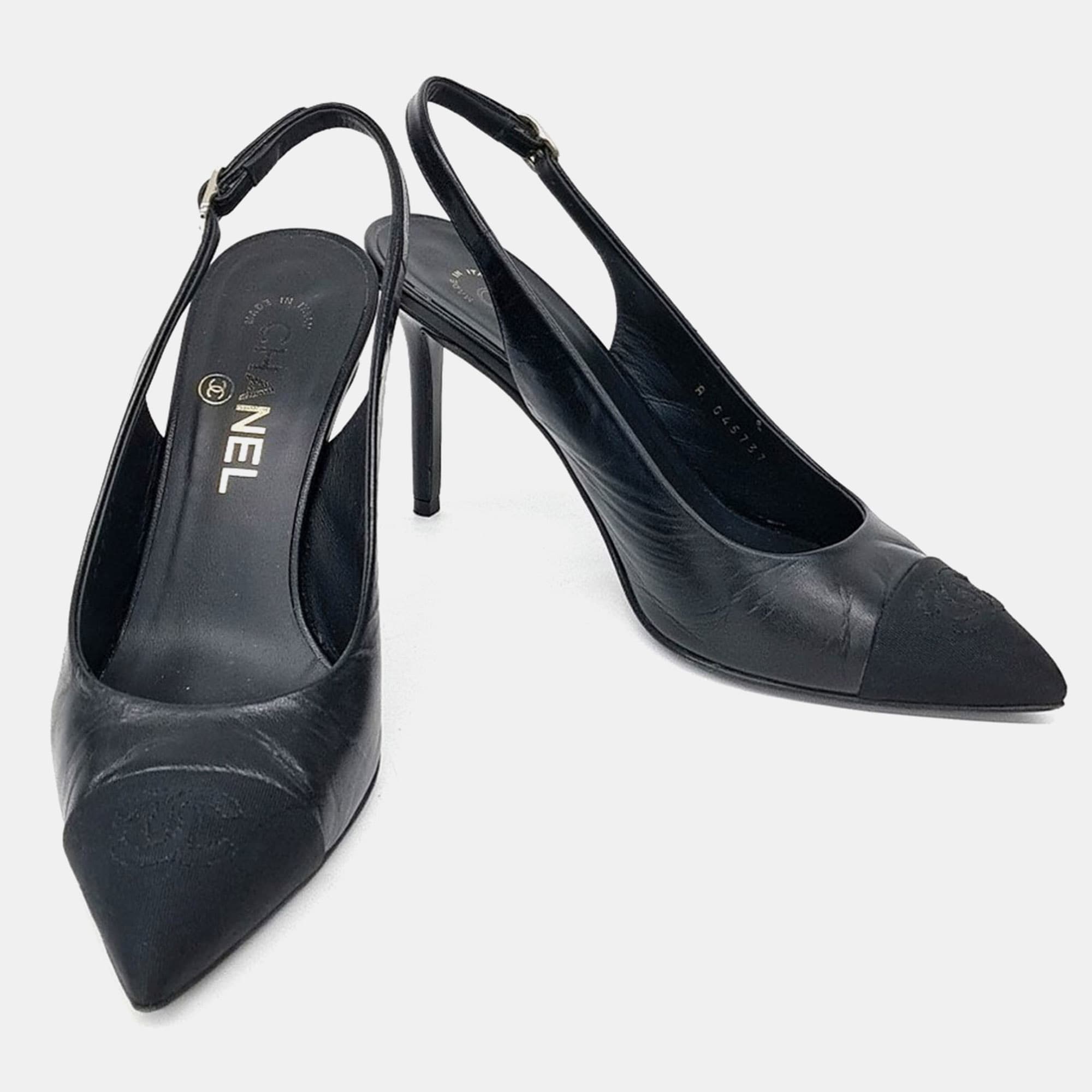 Chanel Black Leather slingback 37C